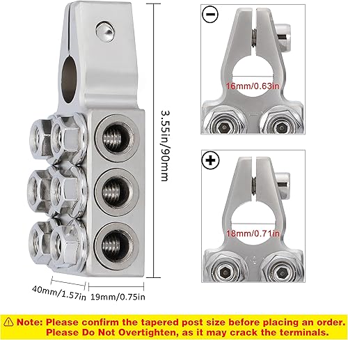 Miniatura 2 de Abrazadera de terminales de batería de plomo-ácido calibre 6x20 AWG  Conectores de 6 vías, positivo y negativo (+-) (par) para poste superior cónico
