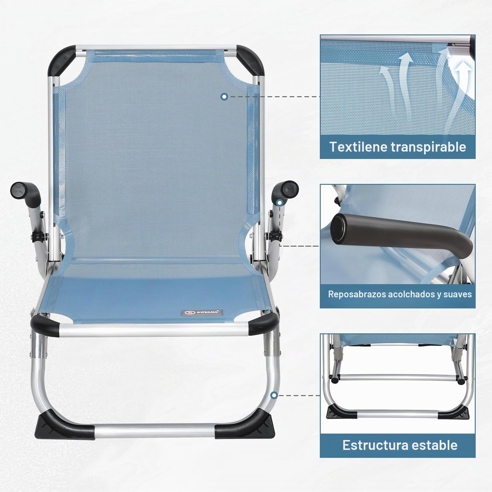 Homecall - Silla de playa plegable de aluminio (azul)
