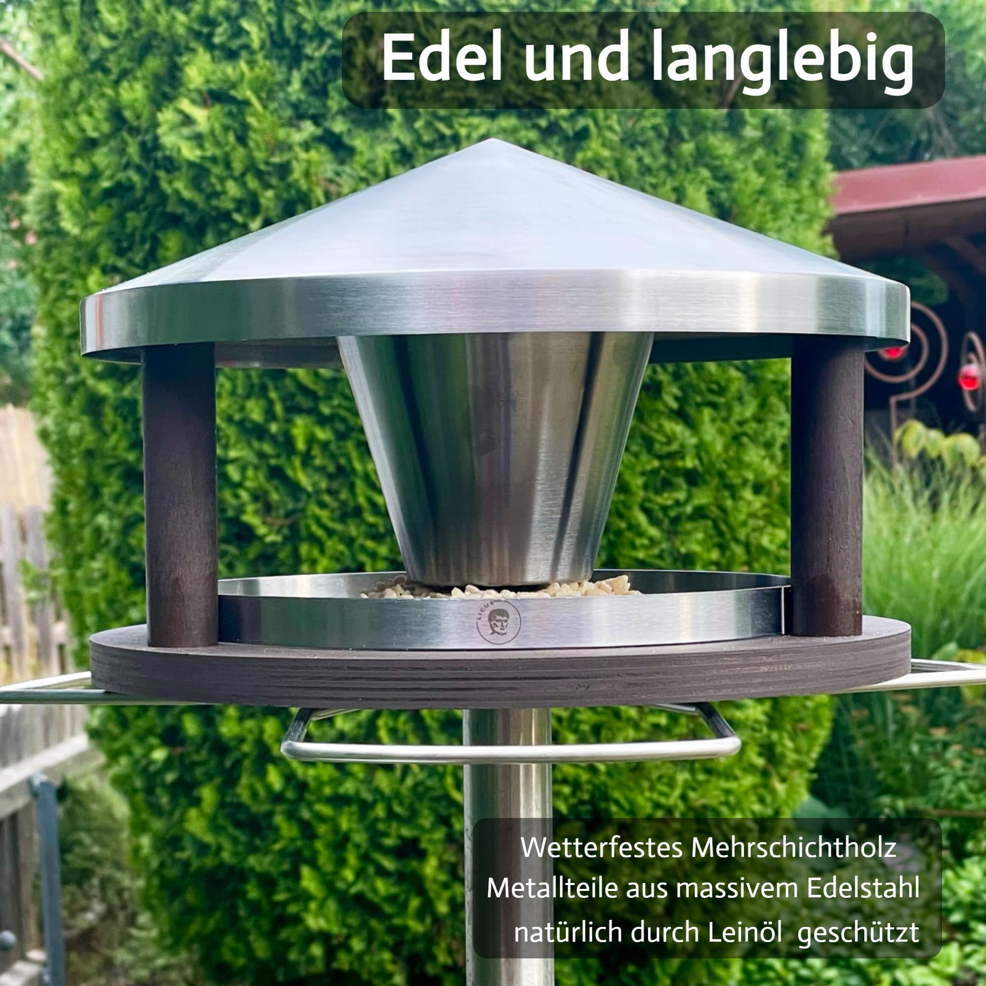 LicusDesign Casetta per uccelli in acciaio inox con supporto casetta uccellini da esterno mangiatoia uccellini da esterno mangiatoia per uccelli casetta uccellini giardino bird feeder