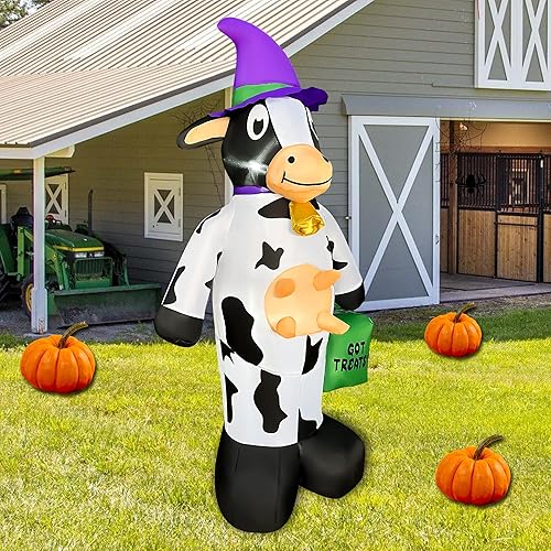 Miniatura 2 de Decoración inflable de vaca de Halloween de 4 pies con luz LED, decoración inflable de Halloween al aire libre para fiesta de Halloween, interior,