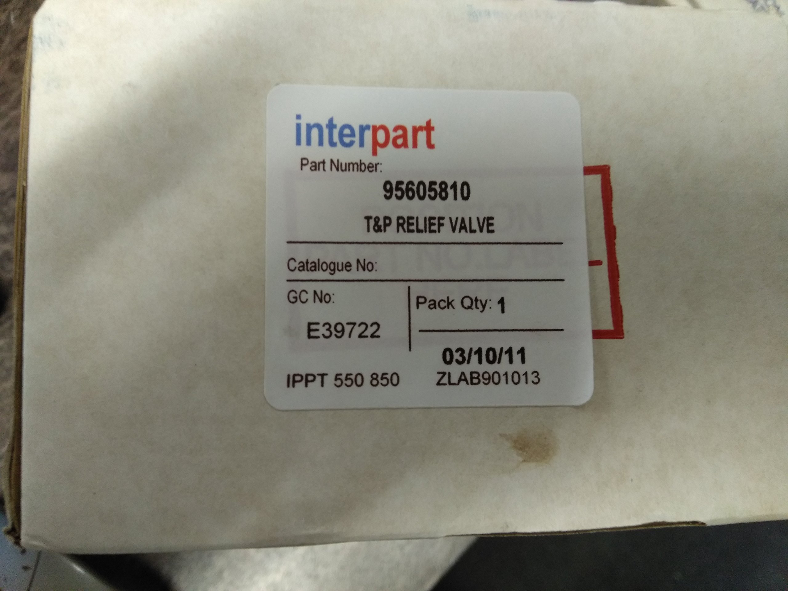 Heatrae Sadia Megaflo HE 95605810 Spare Pressure & Temperature Relief Valve