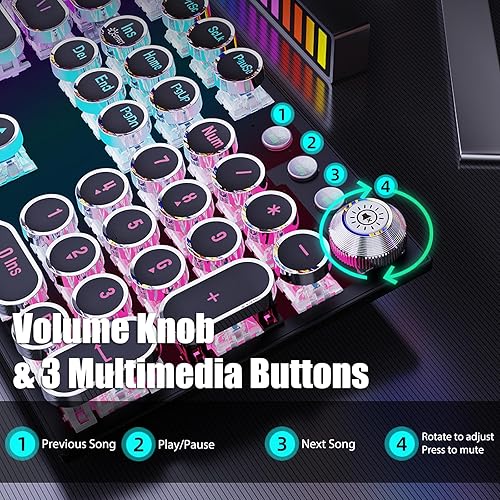 Miniatura 5 de Teclado mecánico para juegos estilo máquina de escribir con perilla de volumen, retroiluminación LED arco iris, tamaño completo, 104 teclas,