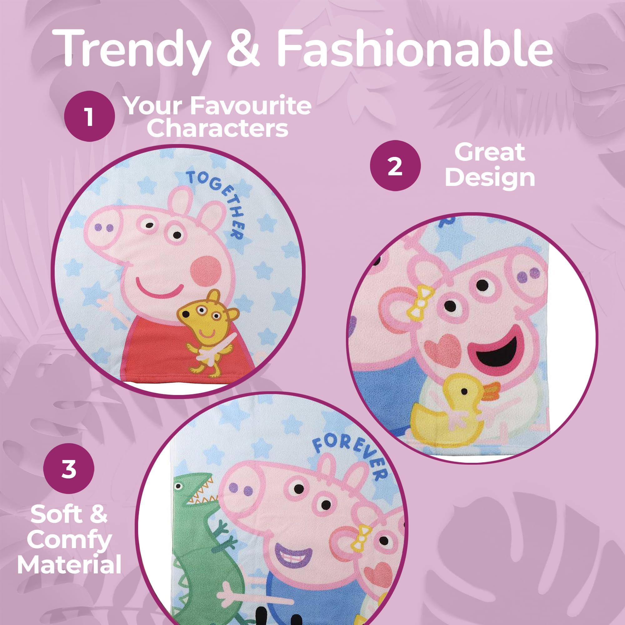 Peppa Wutz Together & Forever Kapuzenponcho Strand – 55x110 cm – Kinder – Leicht & Schnelltrocknend - Offizieller Peppa Wutz Kapuzenponcho