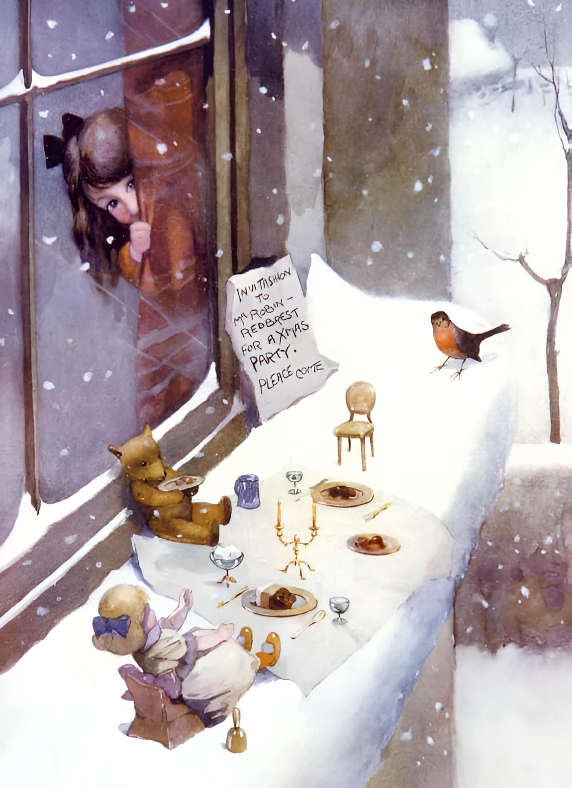 Museums & Galleries Charity Christmas Cards Pack of 8, Snowy Robin Tea Party Design, Festive Christmas Cards Multipack