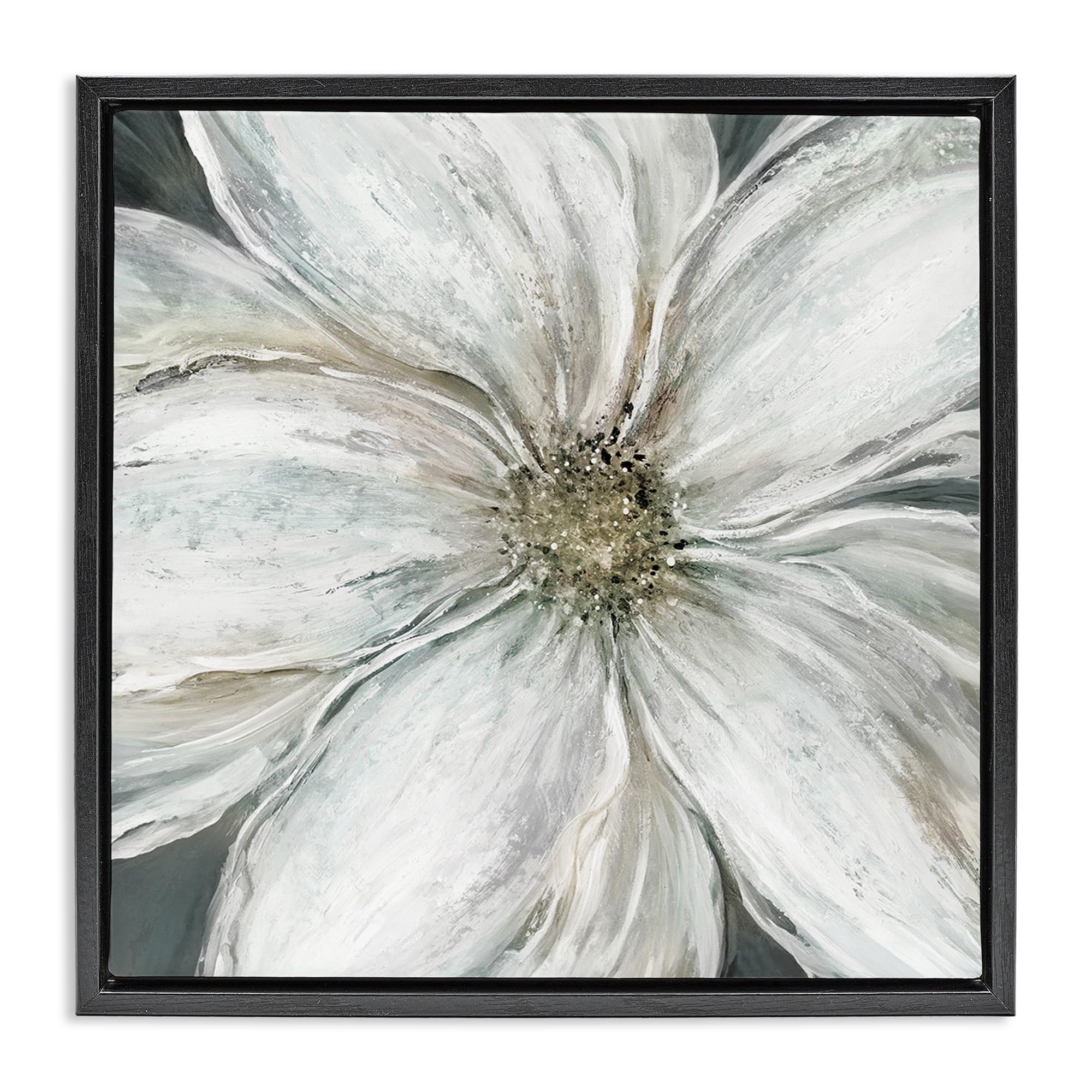 Stupell Industries 'Closeup Serene White Blossom', Floating Frame Canvas Art, Black, 25 x 25 Inches, Easy to Hang and Sturdy, Made in USA, by Carol Robinson