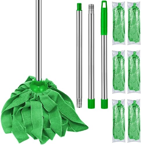 Tioncy Juego de 6 cabezales de trapeador de tela de microfibra y 1 mango de repuesto para trapeador de tela de microfibra para mango de trapeador de