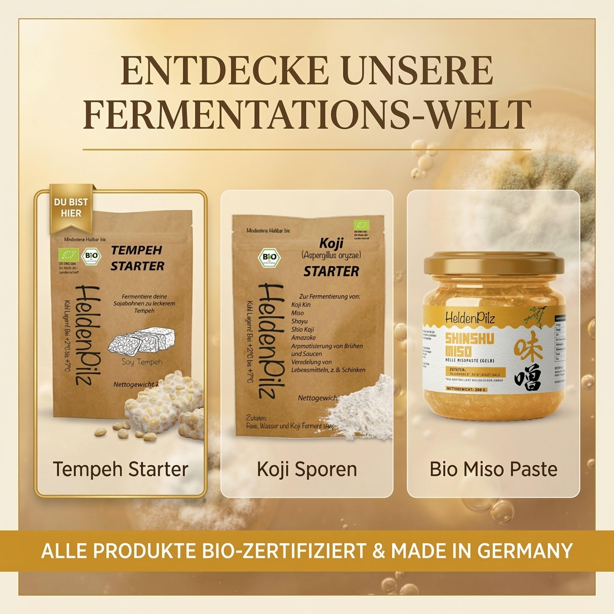 Coltura Starter BIO per Tempeh (Polvere di Tempeh) Rhizopus Oligosporus - fino a 75 KG di Tempeh fatto in casa! Preparazione di Tempeh fatto in casa (Starter per Tempeh 15g)