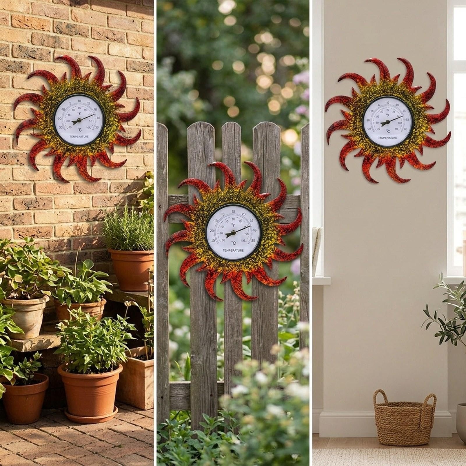 Termometro da esterno decorativo in metallo, regalo impermeabile, ornamento a forma di girasole, termometro da parete per, giardino, balcone, B