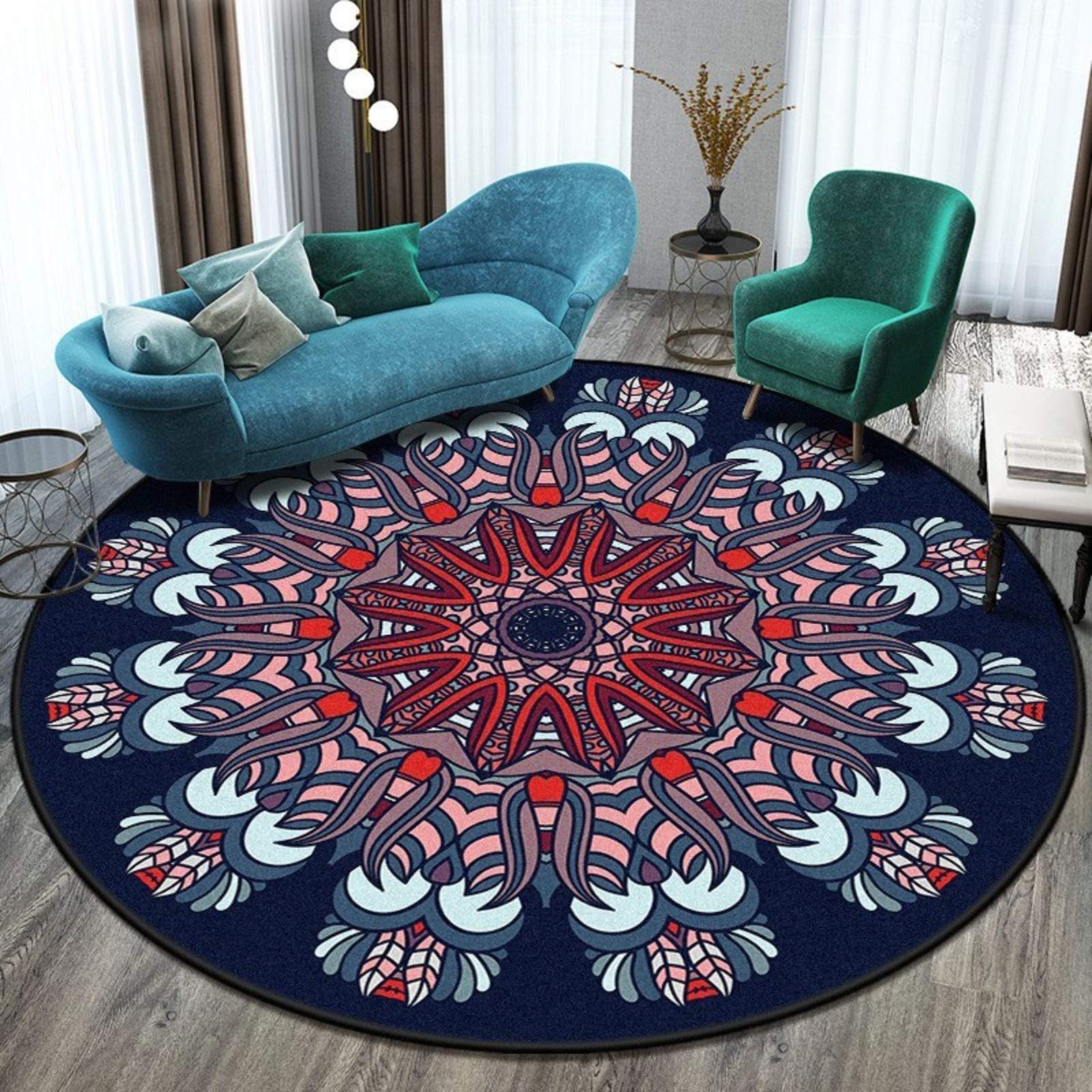 Etniczny styl retro mandala dywan okrągły dywan nordycki balkon stolik kawowy wiszący kosz salon dekoracja mata średnica - Dz36-5 średnica 100 cm