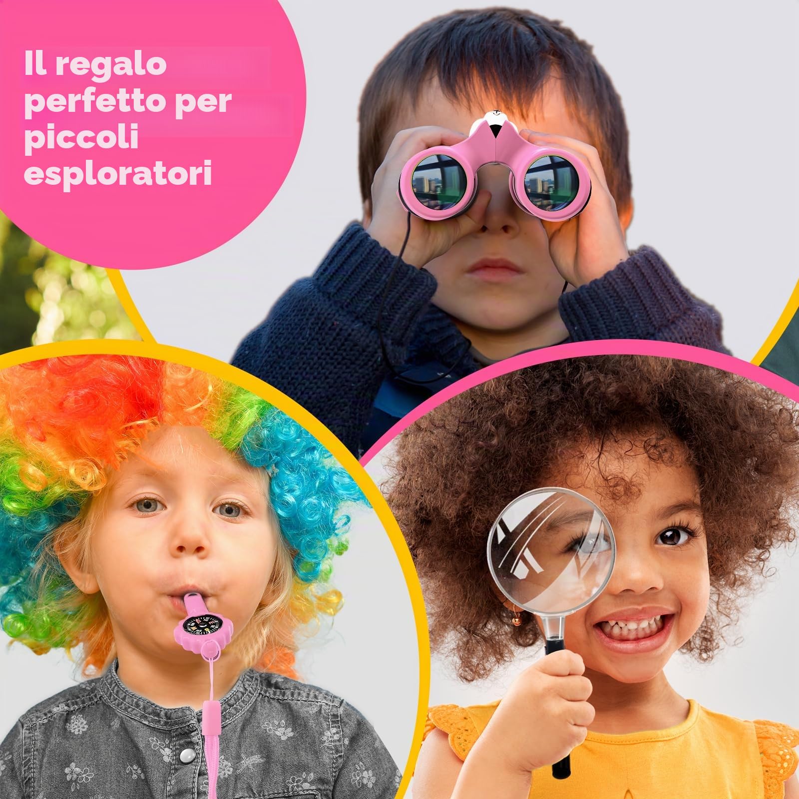 Binocolo Bambini 8x21 Ottica reale ad alta risoluzione, con lente d'ingrandimento e bussola fischietto, binocolo per bambini da 3 a 12 anni, ragazzi e ragazze, escursioni, viaggi