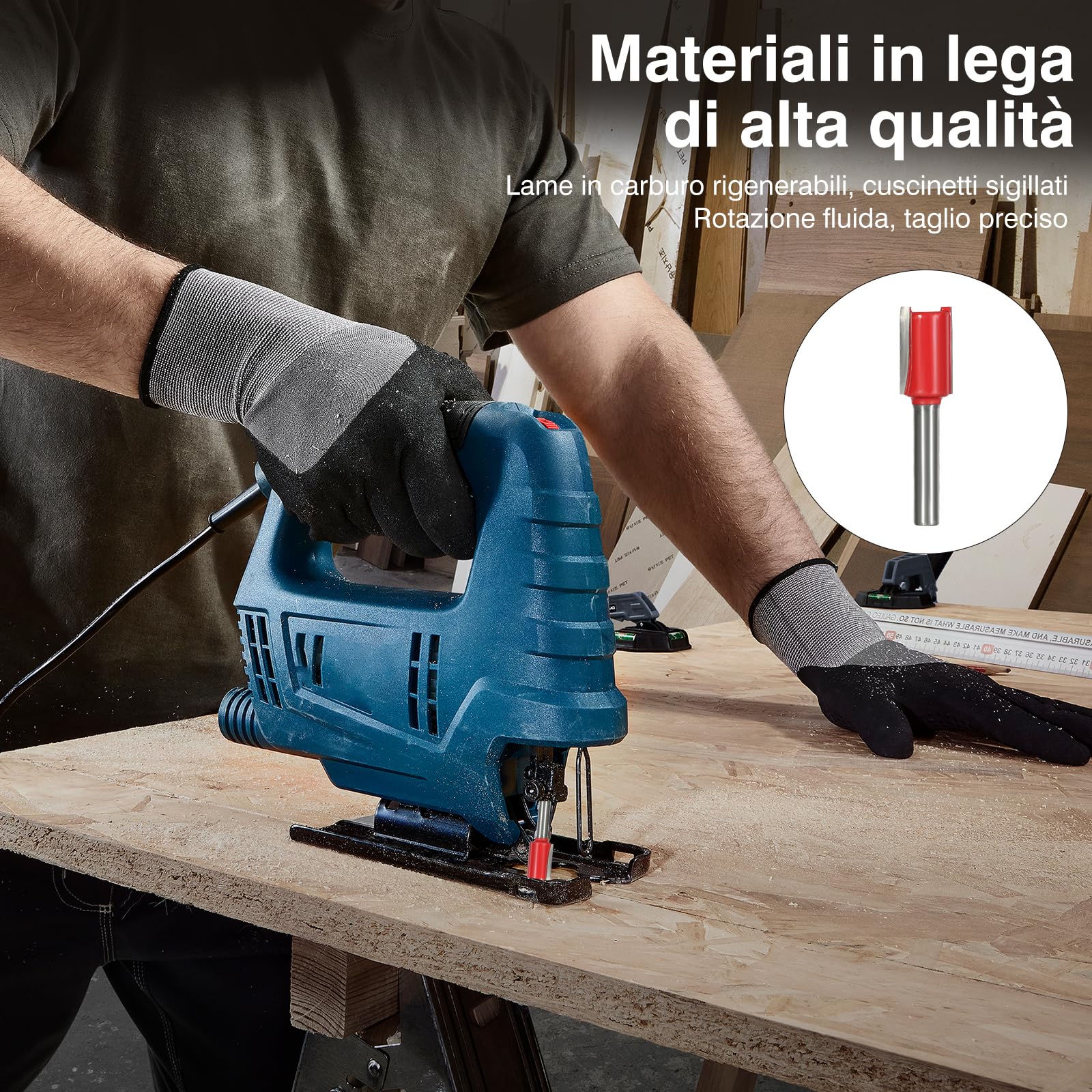 Set di 12 Frese in Carburo di Tungsteno per Fresatrice Verticale - Gambo da 6 mm | Cassetta in Legno per Punte da Fresa | Accessori Professionali per Lavorare Legno, MDF e Plastiche