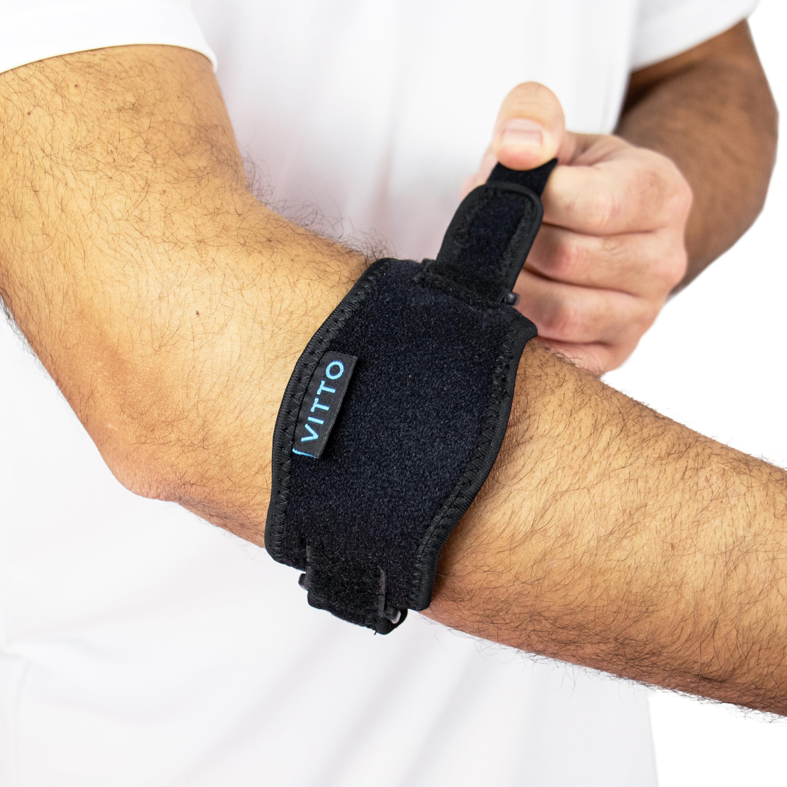 VITTO Elbow Support for Men & Women - Tennis Elbow Support Strap - Compression Brace for Tendonitis, Arthritis, Injury (Black, One Size - Adjustable)