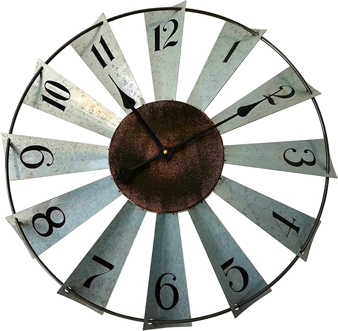 Qukueoy 24 Inch Metal Windmill Clock Large Farmhouse Clocks