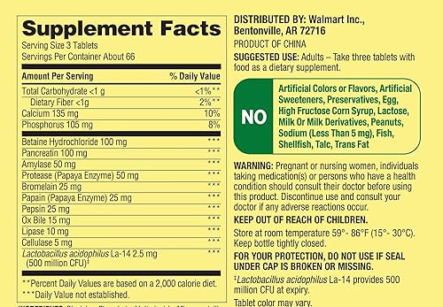 Miniatura 5 de Spring Valley - Tabletas probióticas de fórmula digestiva multienzimática, 200 unidades, 3 tabletas por día