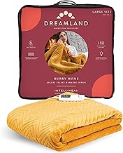 Dreamland Hurry Home Heated Throw – Mustard Yellow Quilted Herringbone - Deluxe Velvet Electric Blanket Perfect for bed and Sofa, Fast Heating, Machine Washable, Detachable Control, Timer, 160x120cm