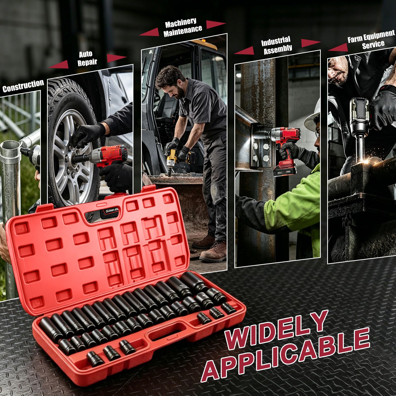 Set Chiavi a Bussola 1/2 35 Pezzi, 8-32mm Bussole a Impatto Lunghe, Set Bussole 1/2 Esagonali CR-MO, 6 Punti per Meccanica Auto con Custodia, Chiave Bussola per Avvitatore