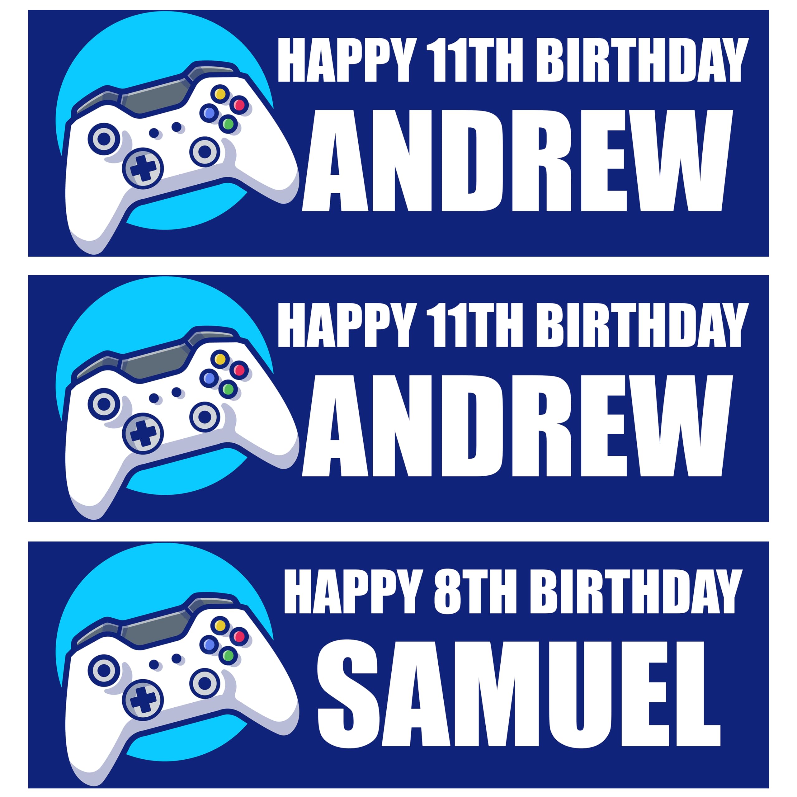 Personalised Boys Gamer Controller Birthday Banner Blue 3rd 4th 5th 6th 7th 8th 9th 10th 11th 12th 13th 14th 15th 16th Custom Party Banner