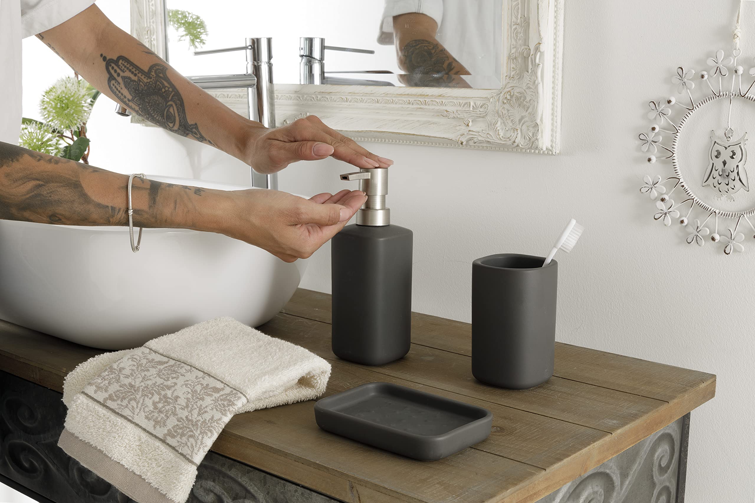 Set Bagno 3 Pezzi Baroni Home - Dispenser, Portasapone E Bicchiere In Plastica Resistente - Foto 5