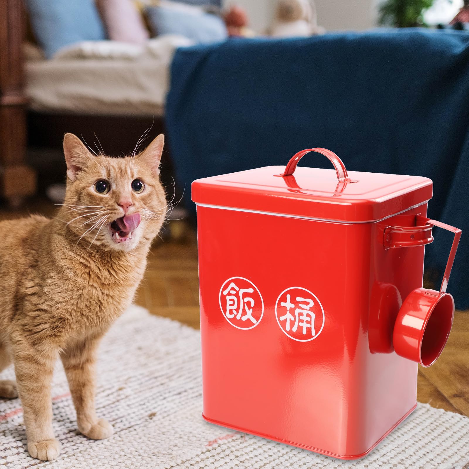 Secchio Zincato per Animali Domestici Acciaio Rosso in Cibo Grande | Uso Domestico, Facile da Pulire, Include Cucchiaio, per Snack e Crocchette