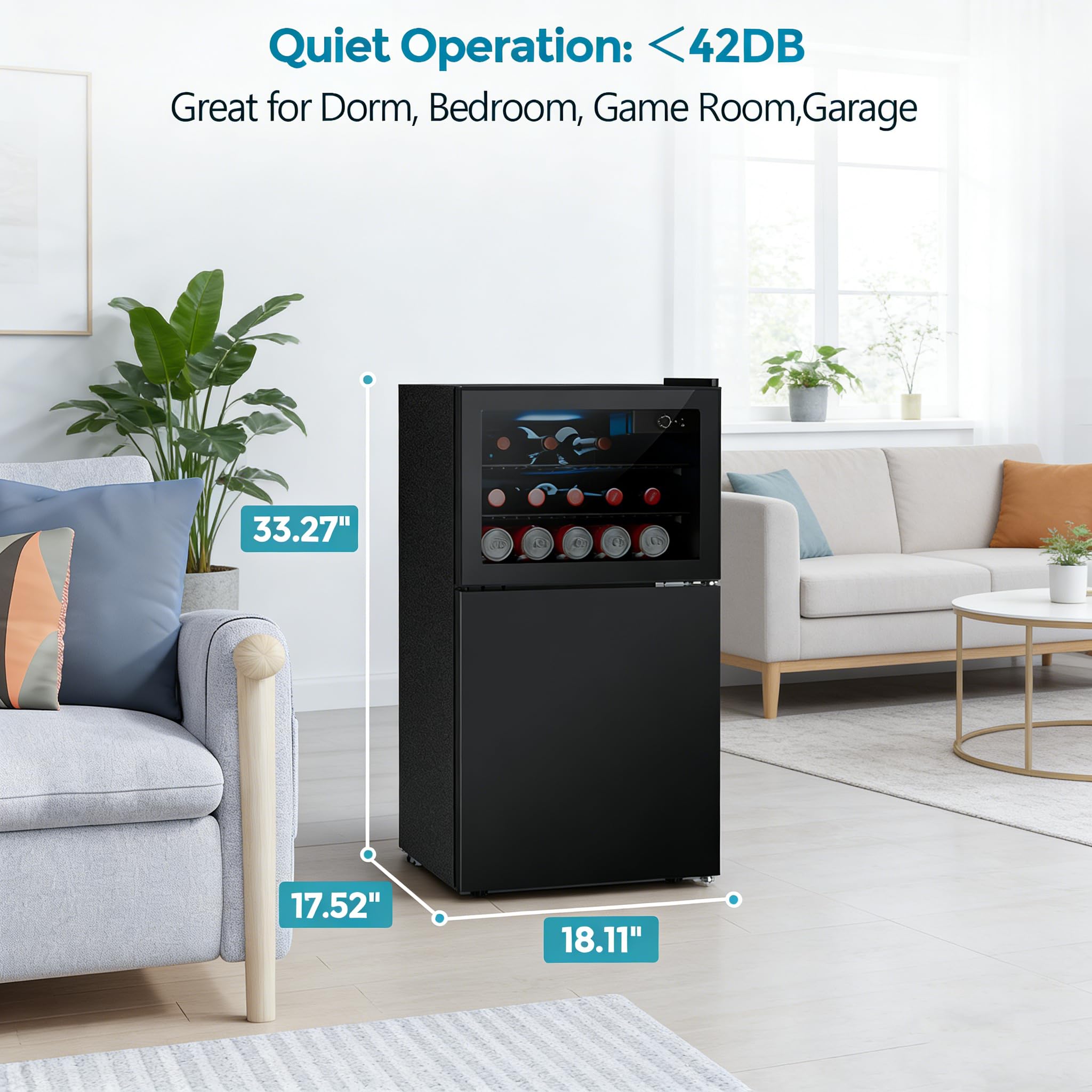 COWSAR 2.6 Cu.Ft Beverage Refrigerator & Mini Fridge with Freezer - Glass Door, Reversible Design, Adjustable Thermostat for Dorm, Office, Bedroom on Fridge.com