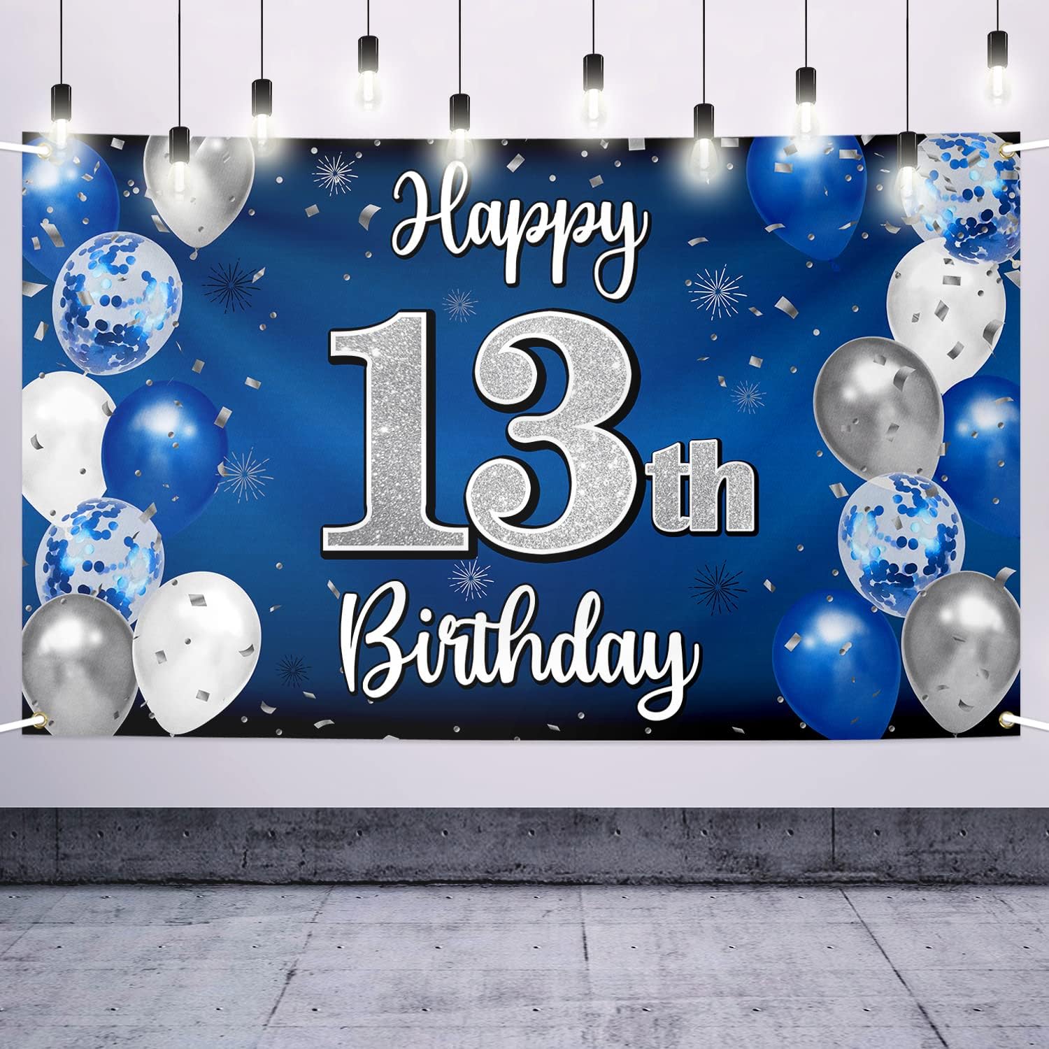 Happy 10th Birthday Decorations,10th Blue & Silver Balloon Large Birthday Banner Backdrop Sign,Cheers to Ten Years Old Bday Party Supplies.