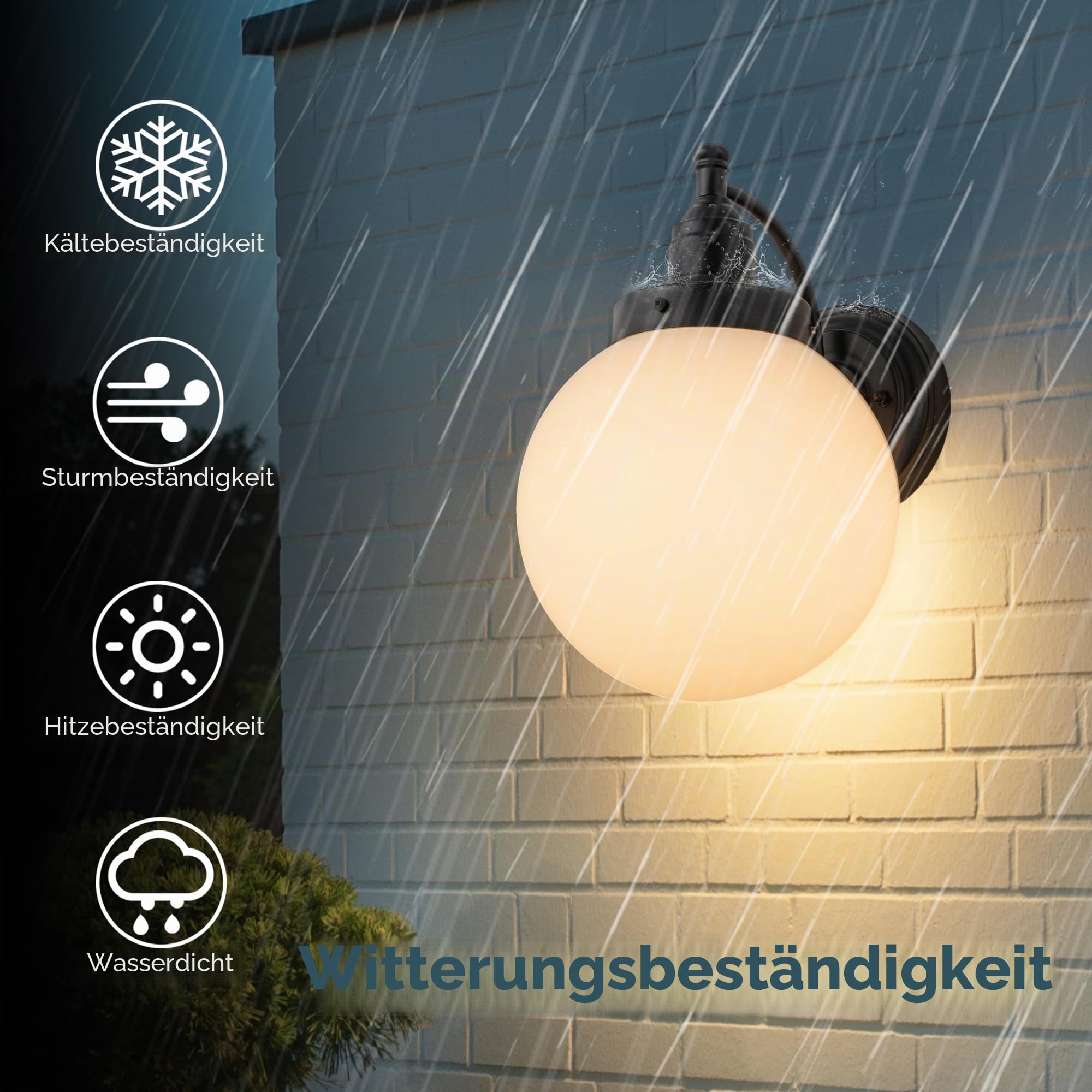 FTL Wandlampe Aussen Glaskugel, Industrial Außenwandleuchten, E27 Gartenwandleuchte, Ausenbeleutung Hauswand, Retro Außen Laterne Wandleuchte für Eingangstür, Garage, Terrasse, IP44 Wasserdicht