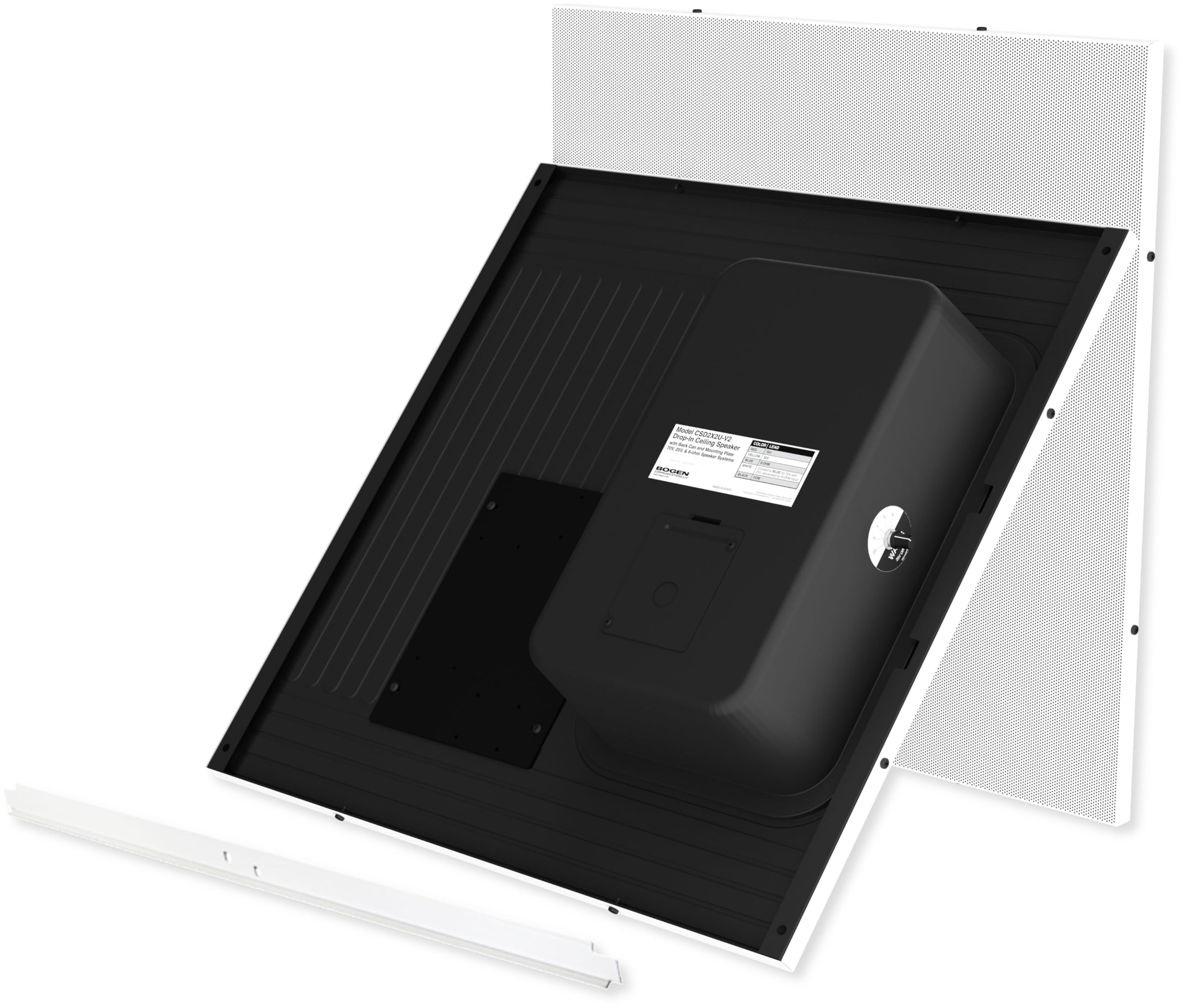 CSD2X2U-V2 Drop-in Ceiling Mounted Speakers with Enclosed Back Can, Sold in Pairs, Bright White Metal Finish Grille, 70V/25V, 8 Ohms