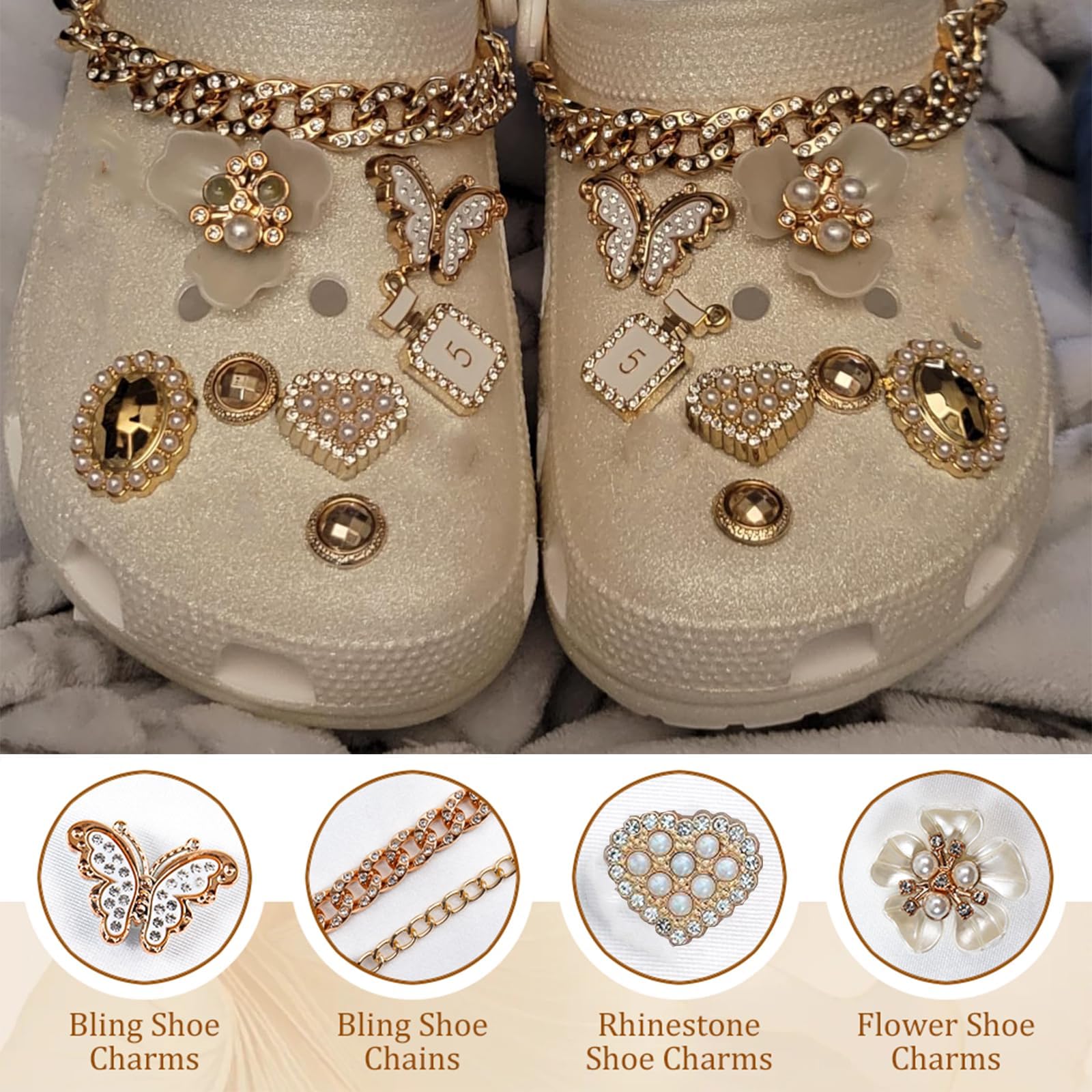 Adornos para Zapatos Dijes Extraíbles con Cristales y Perlas Decoración DIY Mujer Regalo