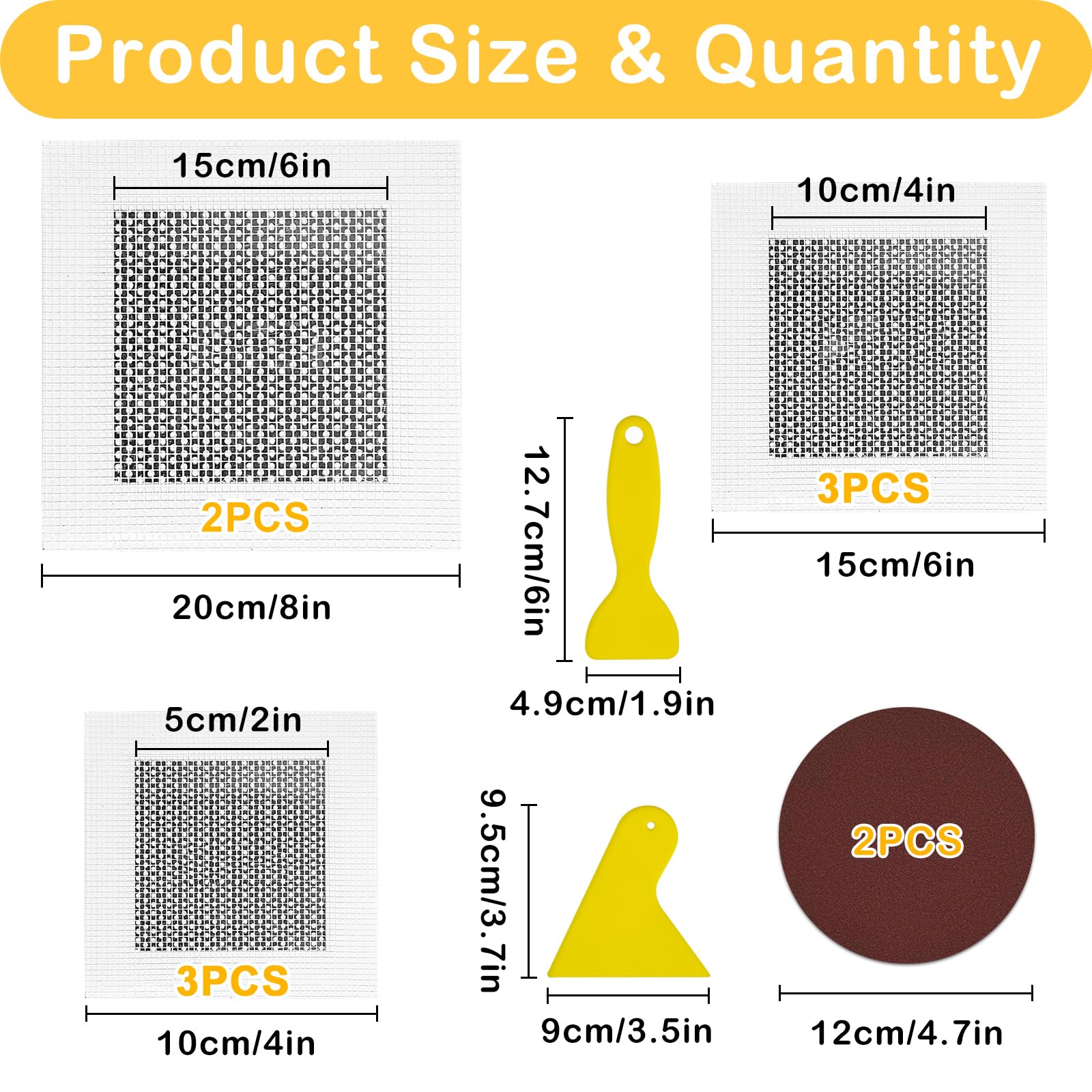 Patch de Réparation de Mur en Aluminium 8 Pièces 2/4/6 Pouces Maille de Fibre Auto-Adhésifs