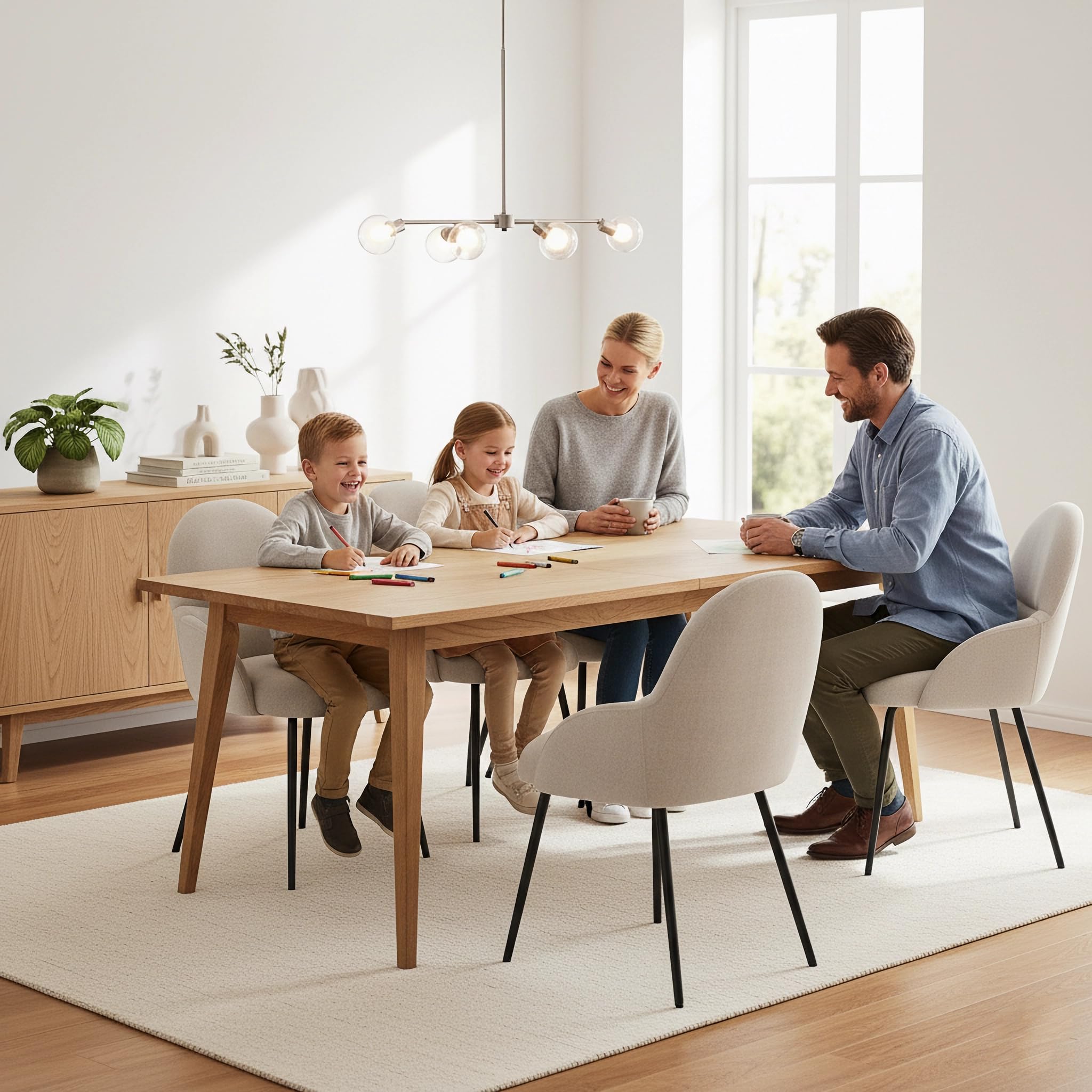 Esszimmerstühle 4er Set mit Armlehne – Ergonomische Polsterstühle, Moderne Küchenstühle mit Leinenbezug & Metallbeinen, Gepolsterte Stühle für Wohnzimmer, Esszimmer, Küche, Beige