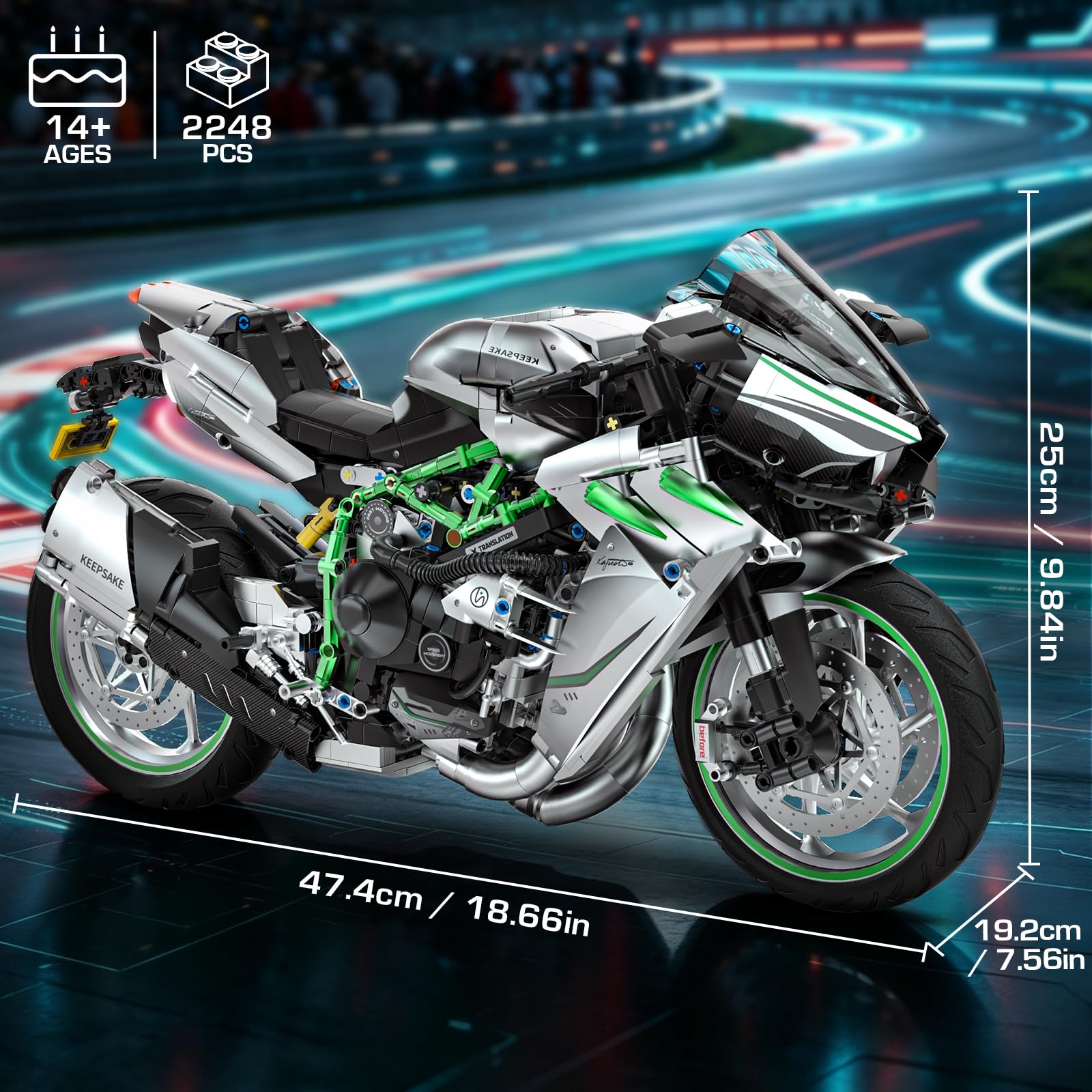 Flubecrux Motorrad Bauklötze Set, 1:5 Technik Modellbausatz, 2248 Teile | Präzise Bausteine, bewegliche Lenkung, Federung, detailreicher Motor, Sammlermodell, Geschenk für Erwachsene
