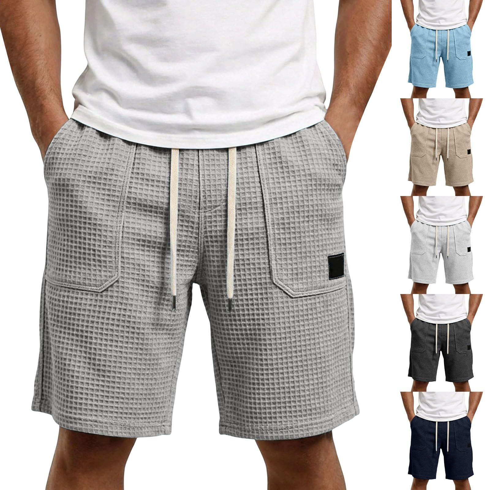 Pantalon court pour homme avec piqué gaufré - Longueur genou - Coupe ample