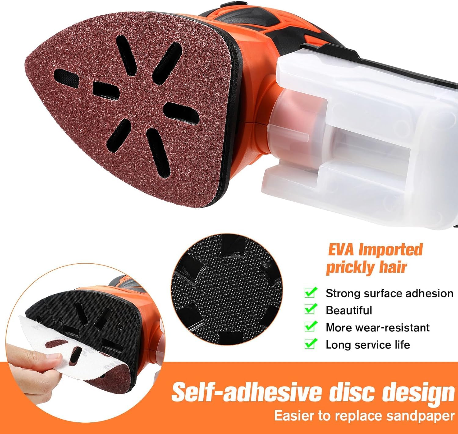 Vibrante Ponceuse Electrique 14000 tr/min Multifonction avec Ramassage de la Poussière, 24PCS Papiers Abrasifs, 130W Ponceuse Triangulaire pour Ponceuse de détail du Métal et du Bois