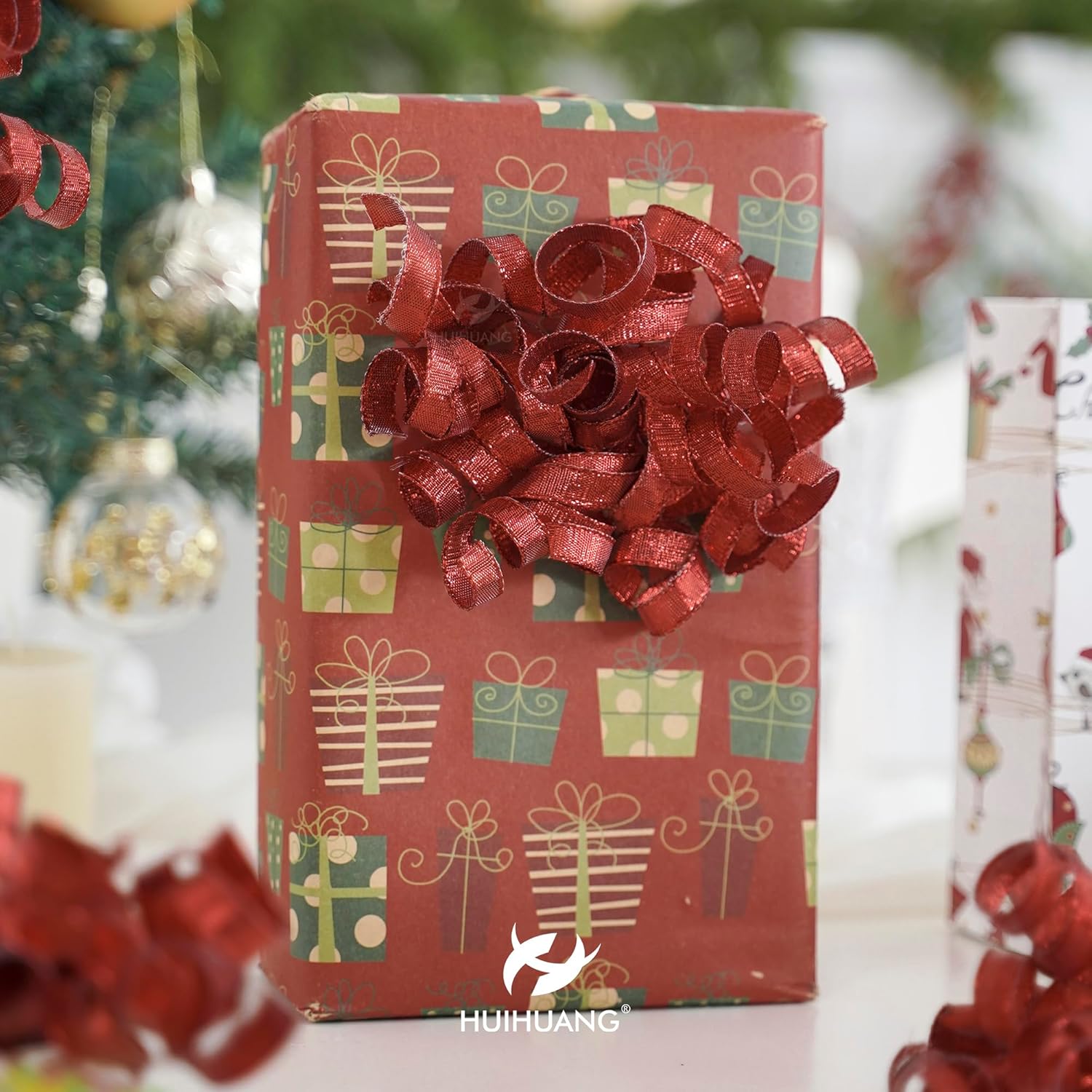 HUIHUANG Red Bows for Gift Wrapping Metallic Burst Curly Ribbon Bows Red Self Adhesive Christmas Gift Bows for Presents, Gift Wrapping, Party Favor, Treat Bags, Crafts, Wedding-5 inch x 6 Counts - Image 7