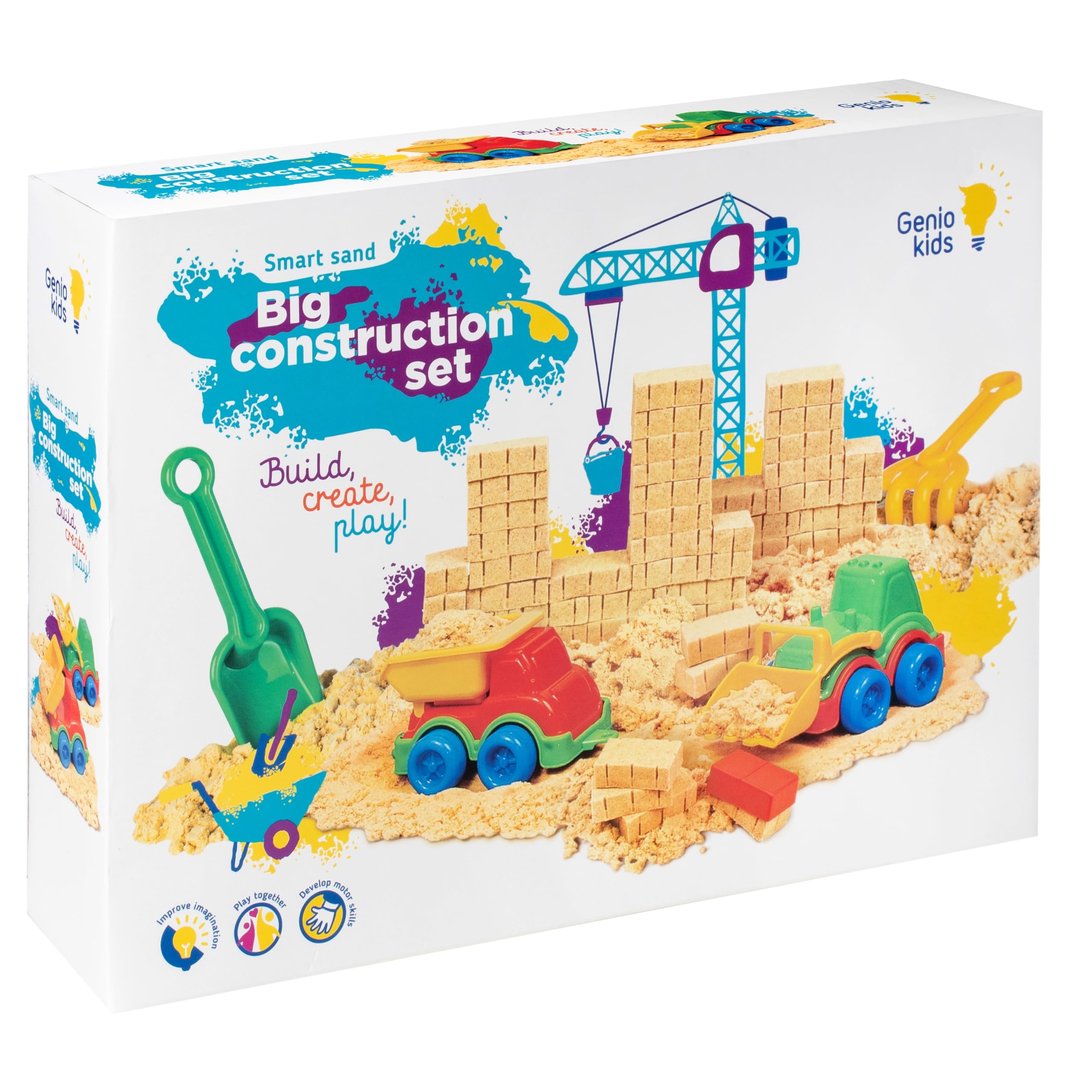 GENIO KIDS Zestaw Magicznego Piasku 1 kg, Magiczny Piasek do Budowy z Akcesoriami, Nietoksyczny Magiczny Piasek dla Dzieci 3 4 5 6 7 8 Lat