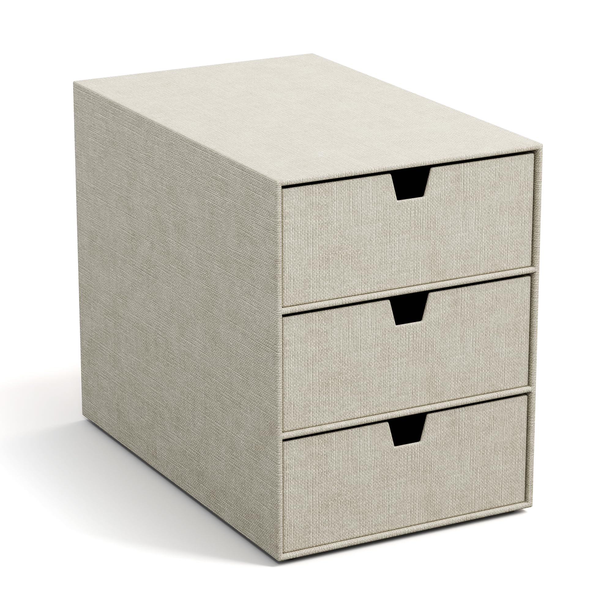 BIGSO INGRID Schubladenbox für Dokumente und Bürobedarf – Schreibtisch Organizer mit 3 Schubladen – Ablagesystem aus Faserplatte und Papier in Leinenoptik – beige
