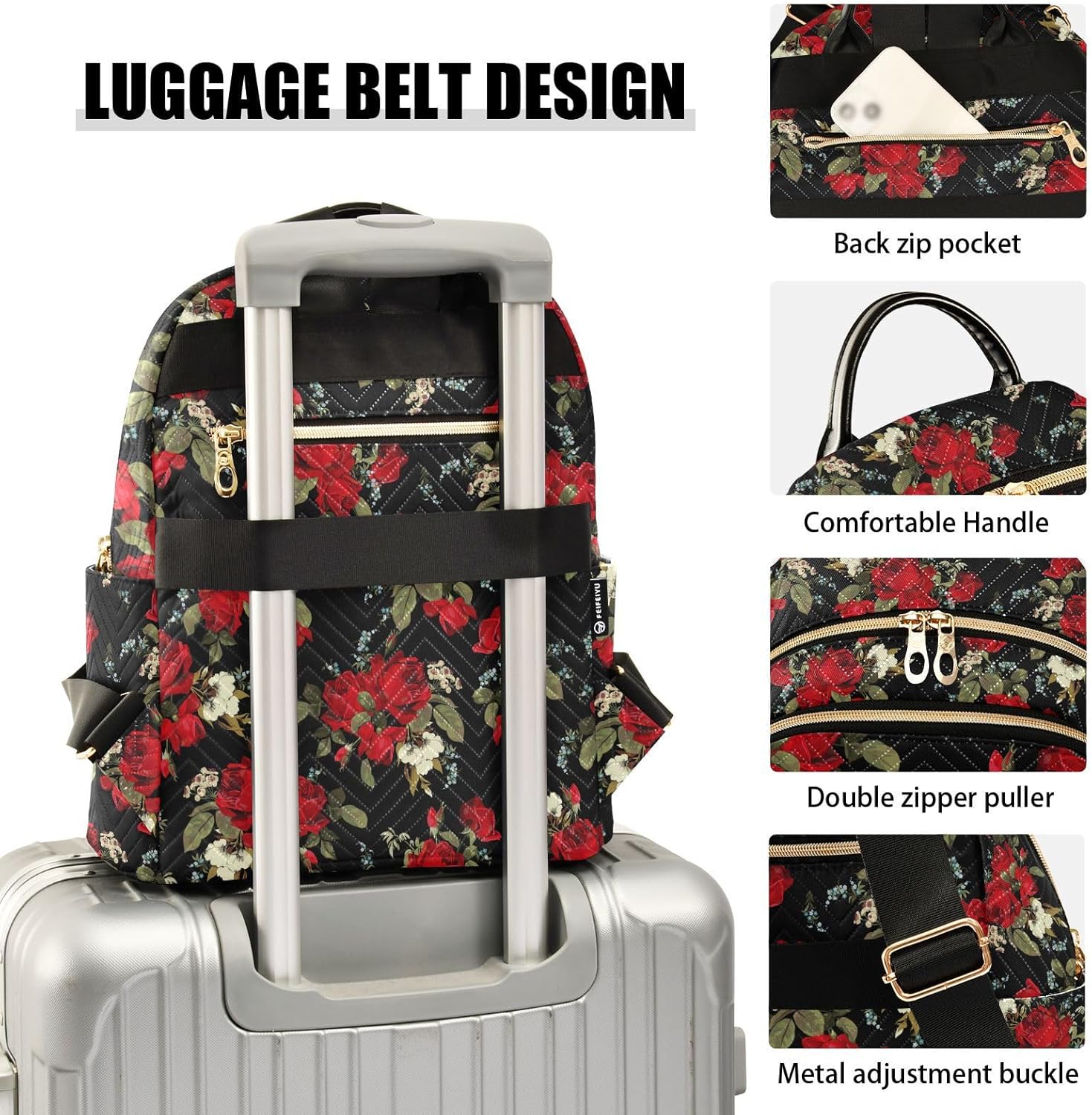 ALAZA Red Roses Black Women’s Backpack Purse Causal Daypack Work Travel College Business Trip Bag Shoulder Bag