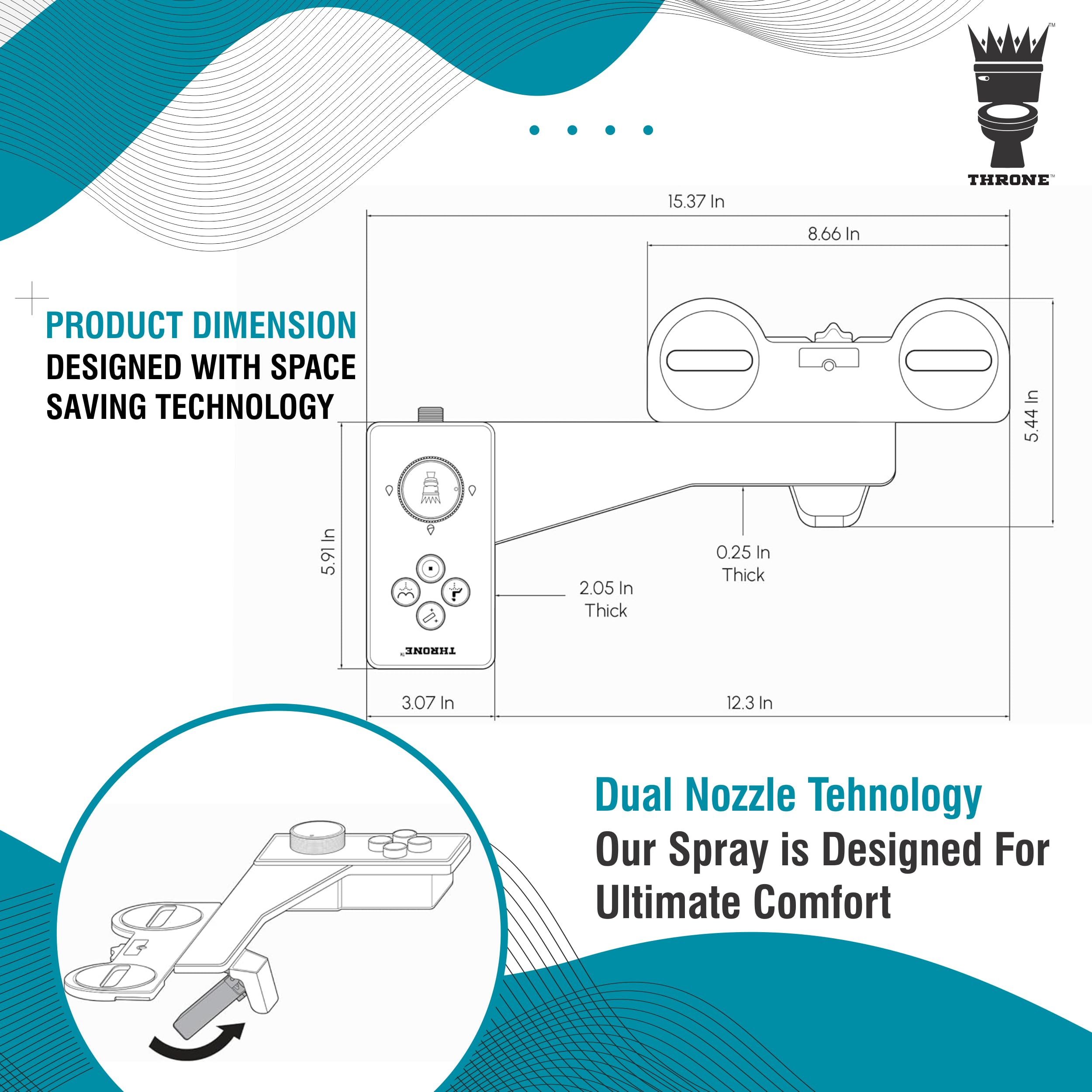 Throne Bidet Attachment - USA Patented - Non-Electric Self Cleaning Water Sprayer Toilet Bidet Seat Attachment Double Nozzle — view 7