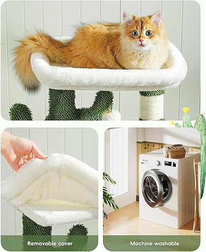 Miniatura 4 de Hoopet Árbol para gatos, torre de cactus de 32 pulgadas para gatos de interior con poste rascador de sisal, acogedor condominio, hamaca, cepillo de