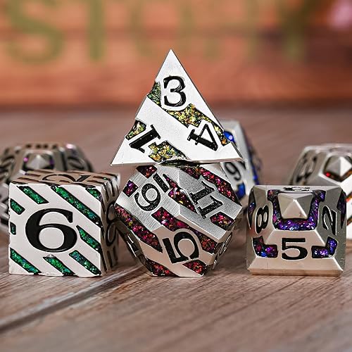 Miniatura 5 de DND - Juego de dados Dungeons and Dragons D20, dados de rayas metálicas con funda de regalo, juegos de dados poliédricos para juegos de mesa, dados