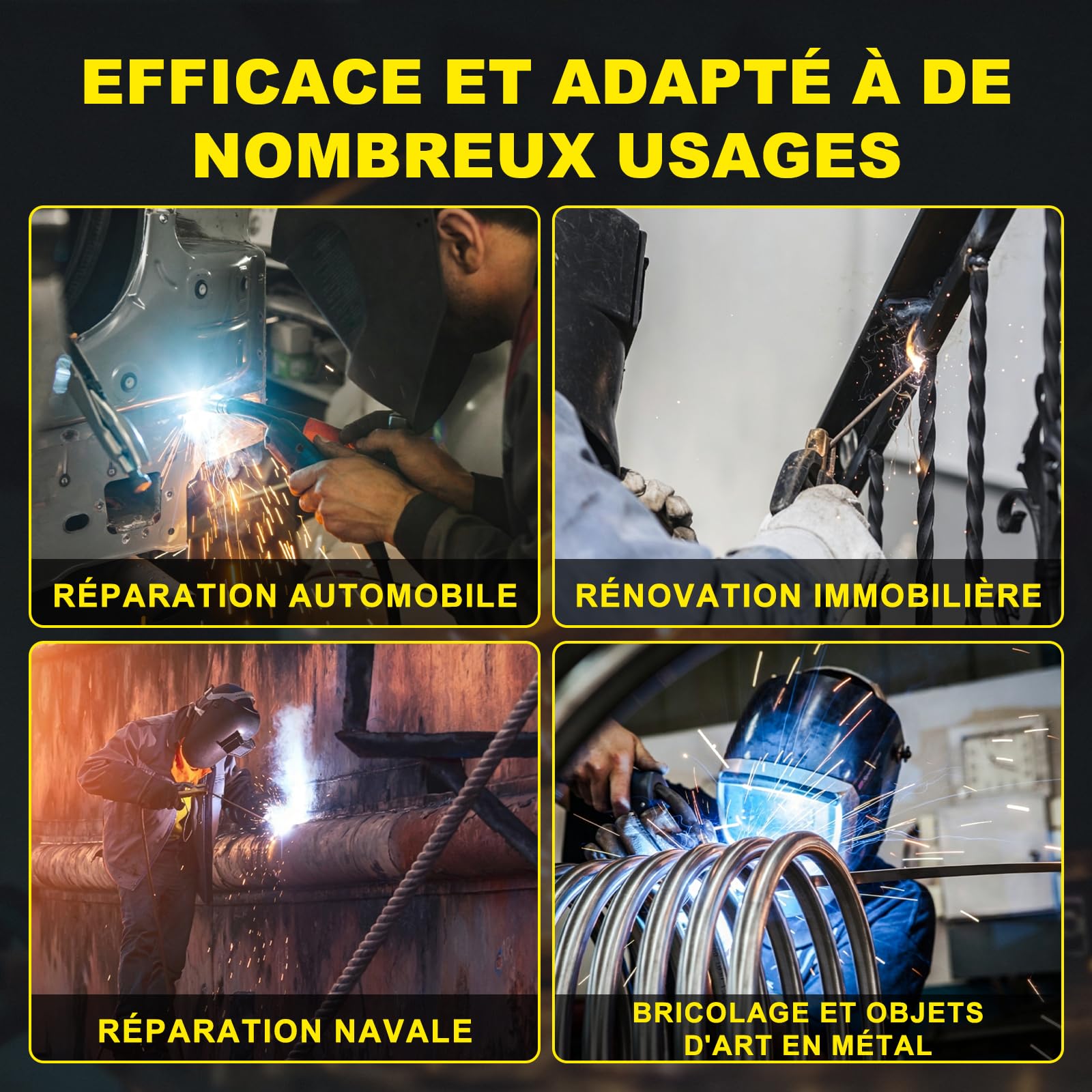 Haxiaoer 145A Poste a Souder Fil Fourré Sans Gaz, 3 en 1 Synergie Poste à Souder MIG (FCAW/MMA, ARC/Lift TIG), IGBT Poste a Souder Inverter avec Fil de 1.0mm, Démarrage à chaud, poussée d'arc, Jaune