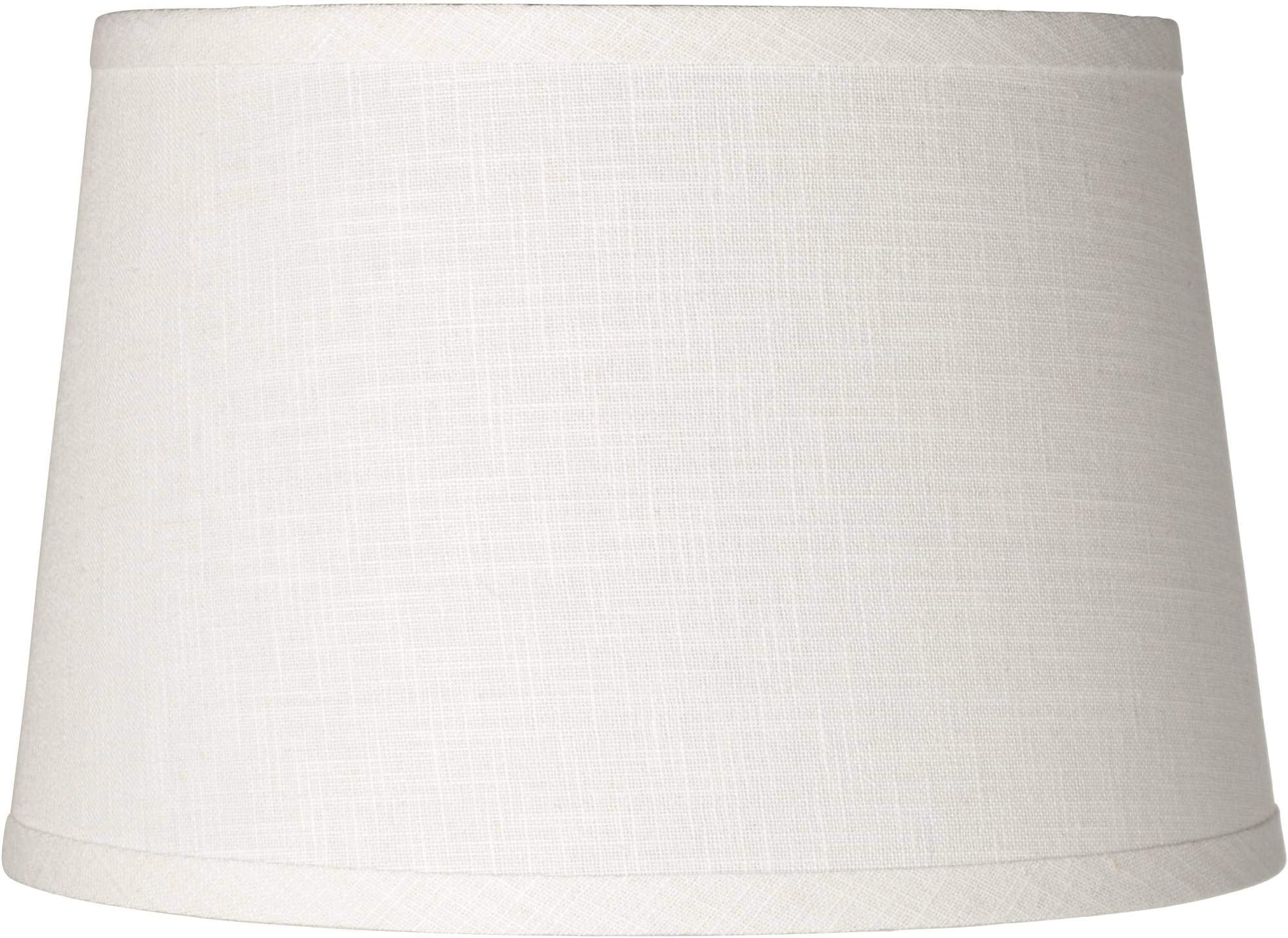 White Linen Medium Drum Lamp Shade (Pre-Assembled) 10" Top x 12" Bottom x 8" High (Spider) Replacement with Harp and Finial - Springcrest