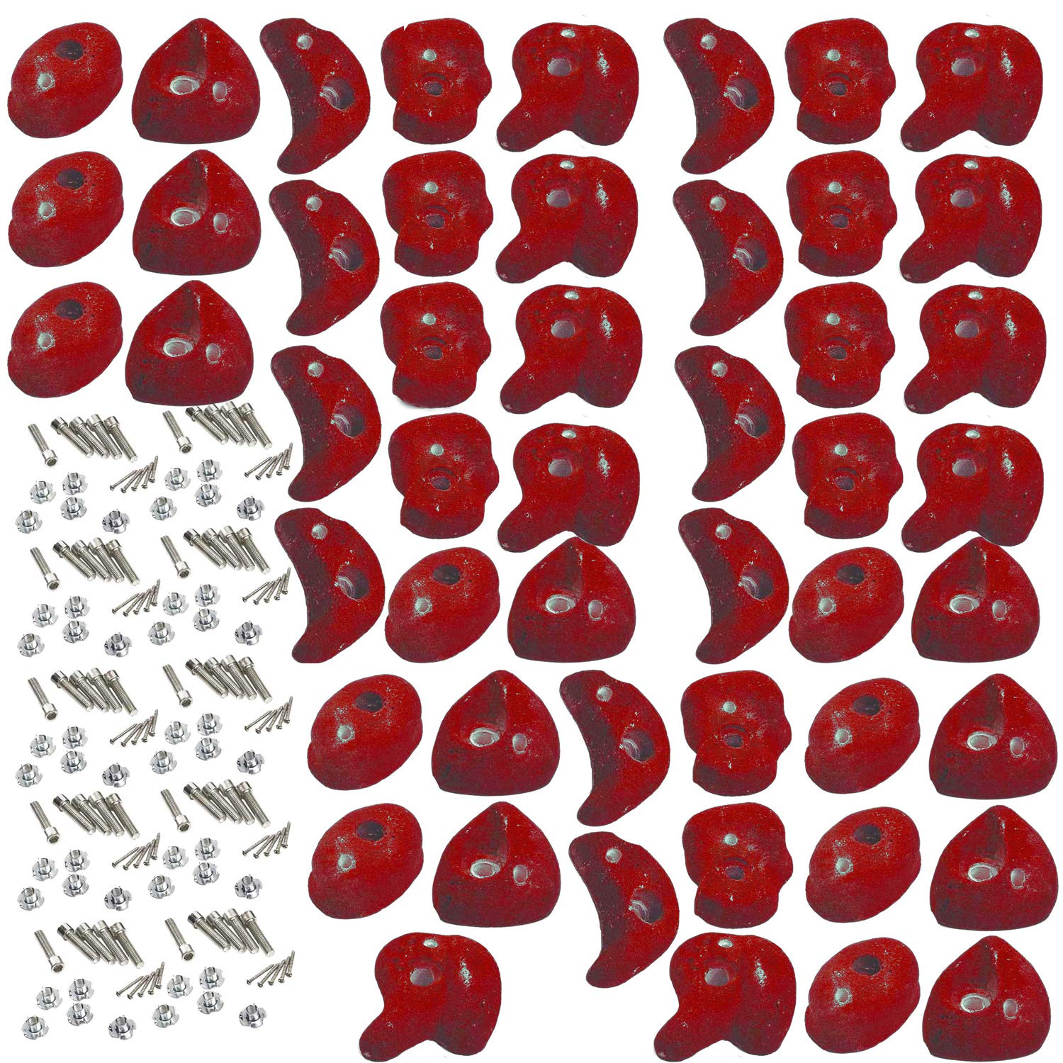Garden Games 50 Pack of Premium Climbing Holds High Grip Polyresin with Stainless Steel Fixings (Red)