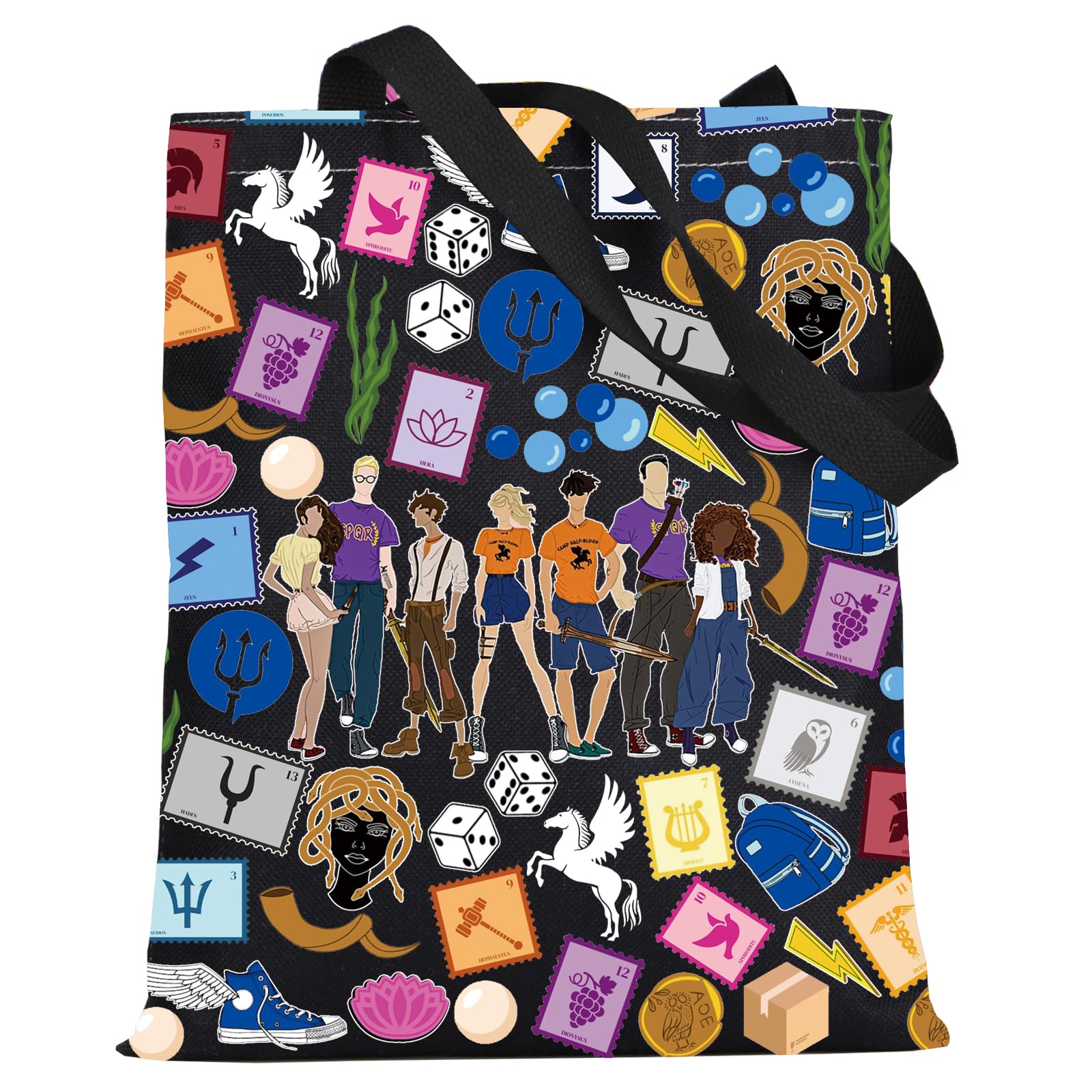 LEVLO Percy & Annabeth Tote Bag - Medusa & Zeus Fans Gift - Camp Half Blood Shoulder Bag - Merch