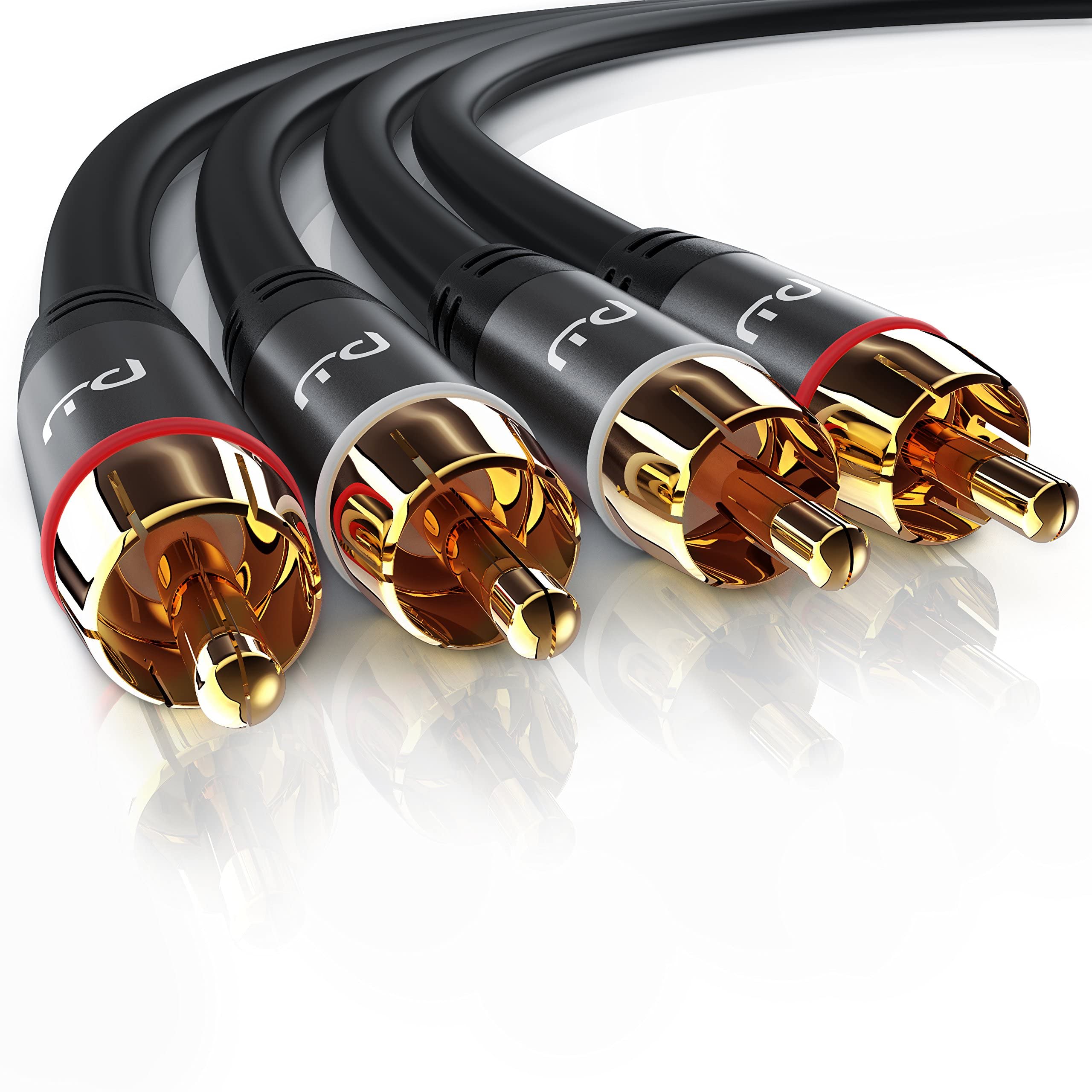 Primewire - Câble Audio stéréo Cinch de 2 m - Câble coaxial entrée Aux - 2 x RCA mâle vers 2 x RCA mâle - Fiches plaquées Or de précision - Blindage continu - conducteur en cuivre sans oxygène,2m,Noir