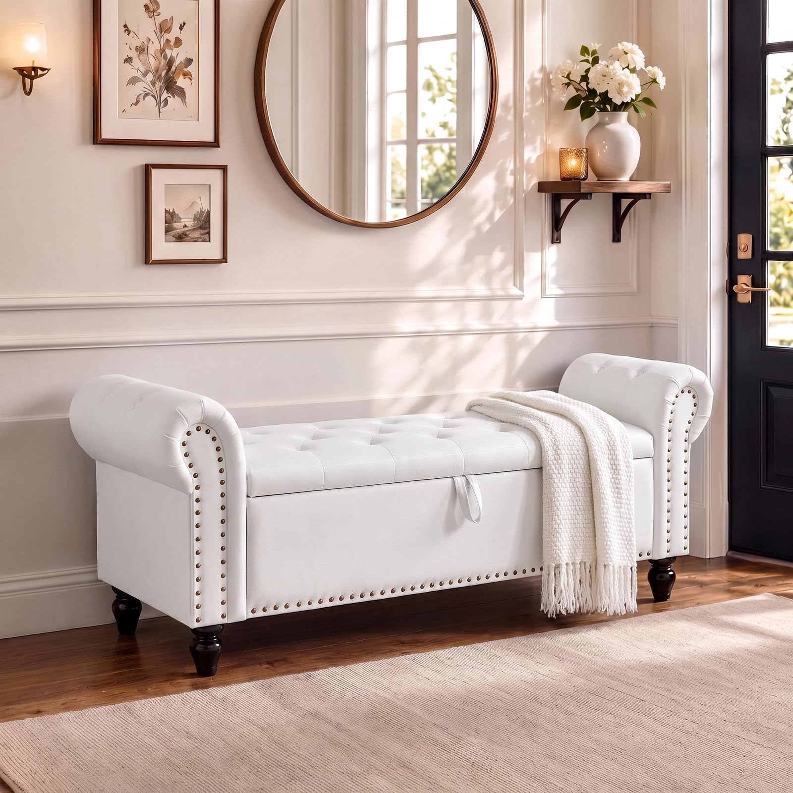 Clevich Storage Bench 133cm, Velvet Indoor Footstool, 70 L Sofa Bench