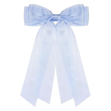 VOBOBE Tulle Hair Bows for Girls Women,Blue Bride Hair Bows Accessories