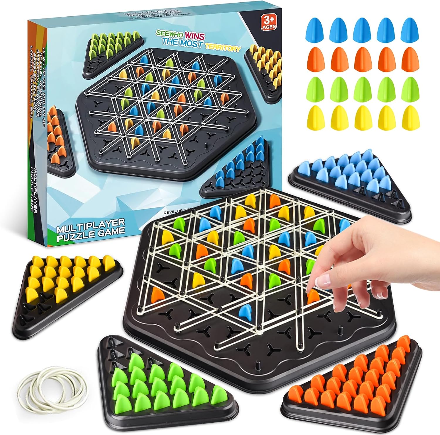 Rubber Bands Board Games Chains Triangle Chess Game Strategy Board Games Interactive Educational Toy Party Accessories Logic Games for 2-4 Gifts for Boys Girls