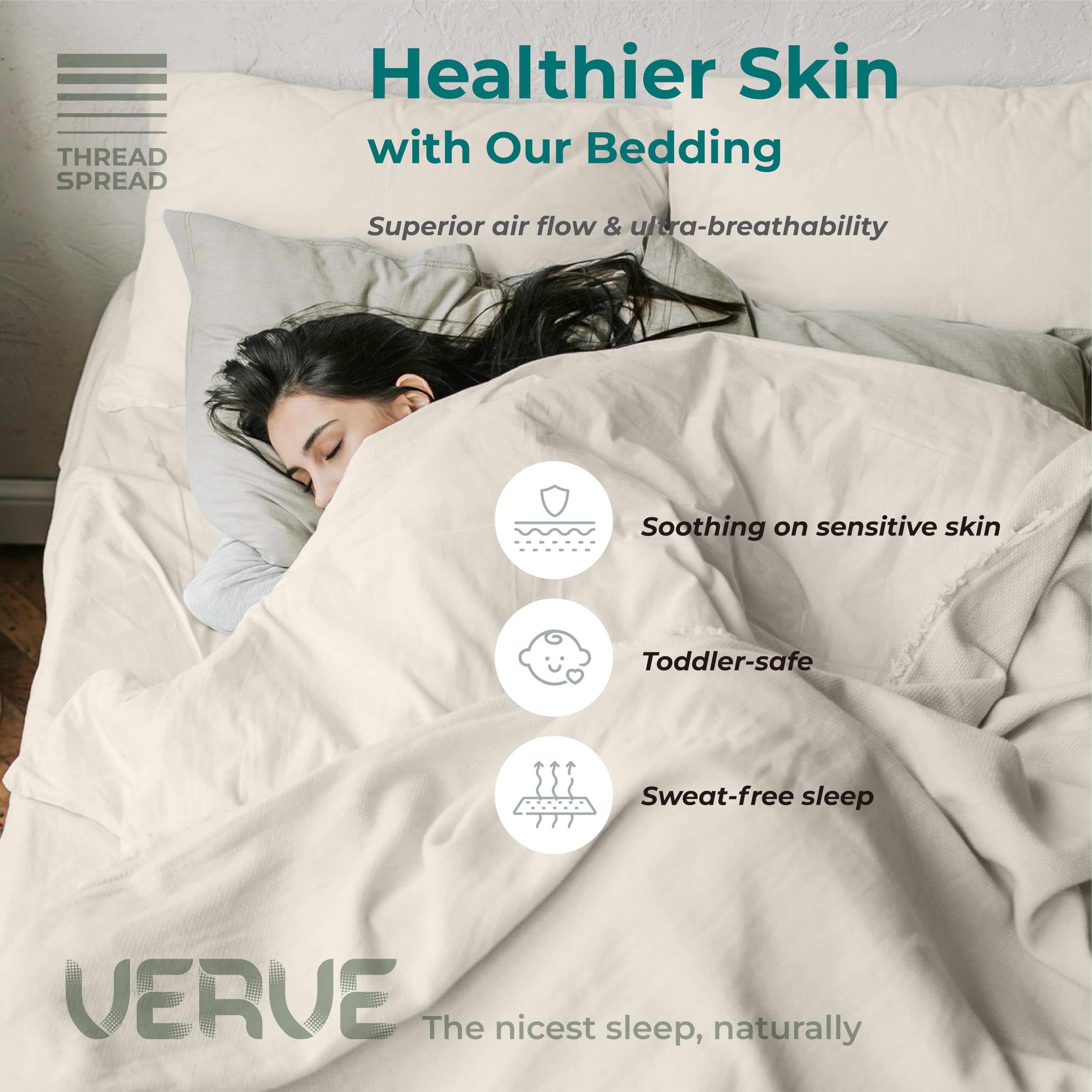 THREAD SPREAD 80% Cotton, 20% Viscose Derived from Bamboo Pillow Cases Standard Set of 2 - Pillowcase Pair for Standard/Queen Pillows, Soft, Breathable, Organic - Ivory