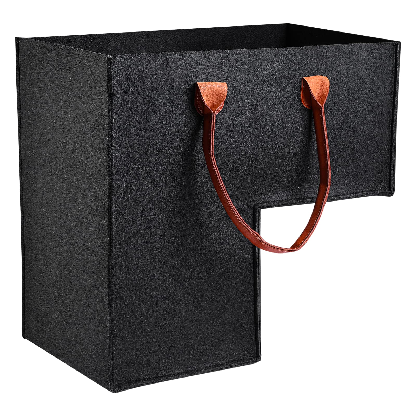 GEKMOR Foldable Felt Stair Basket for 16'' Stairs, Large Staircase Baskets With Faux Leather Handles, Stairlift Basket for Wooden Stairs, Storage, Organizer, Home Decor, Black